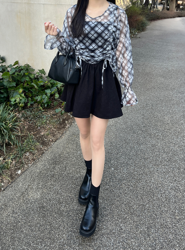 JP1209｜日本直送.ᐟ.ᐟ 復古格仔透紗索繩上衣₍˄·͈༝·͈˄₎◞ ̑̑ˊ