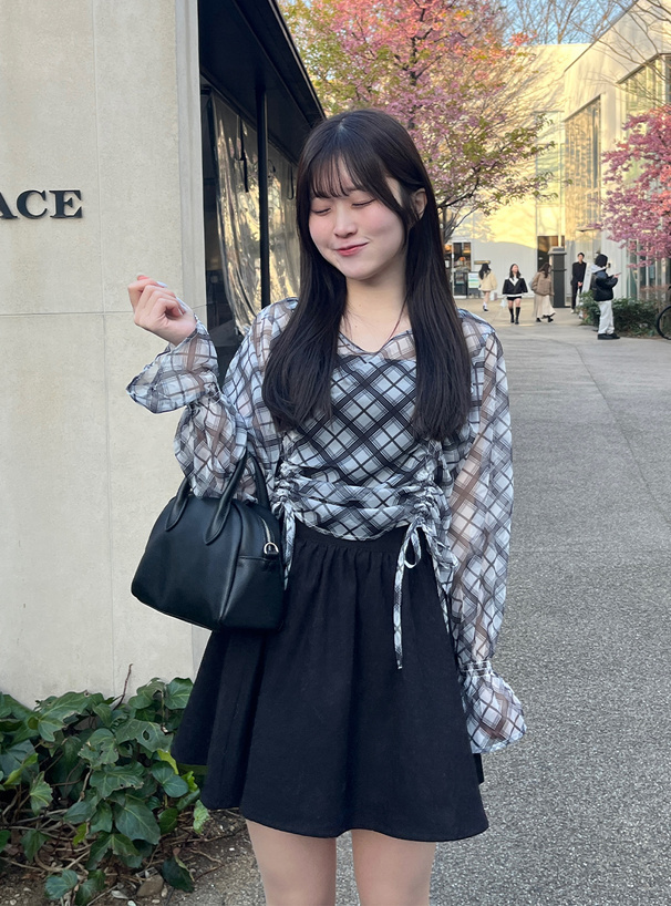 JP1209｜日本直送.ᐟ.ᐟ 復古格仔透紗索繩上衣₍˄·͈༝·͈˄₎◞ ̑̑ˊ