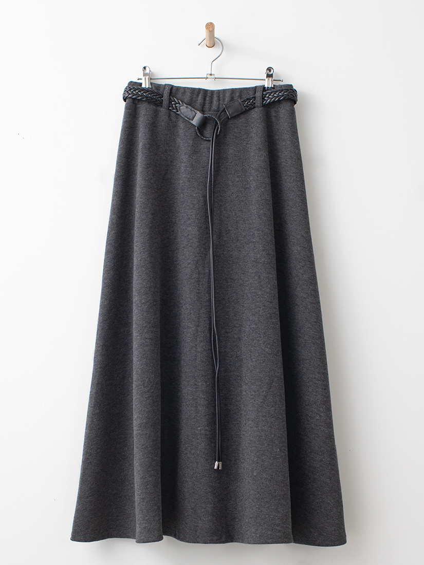 顯瘦針織棉A字長裙(附流蘇皮帶)