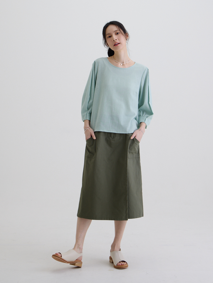 水光七分袖上衣-蘋果綠
