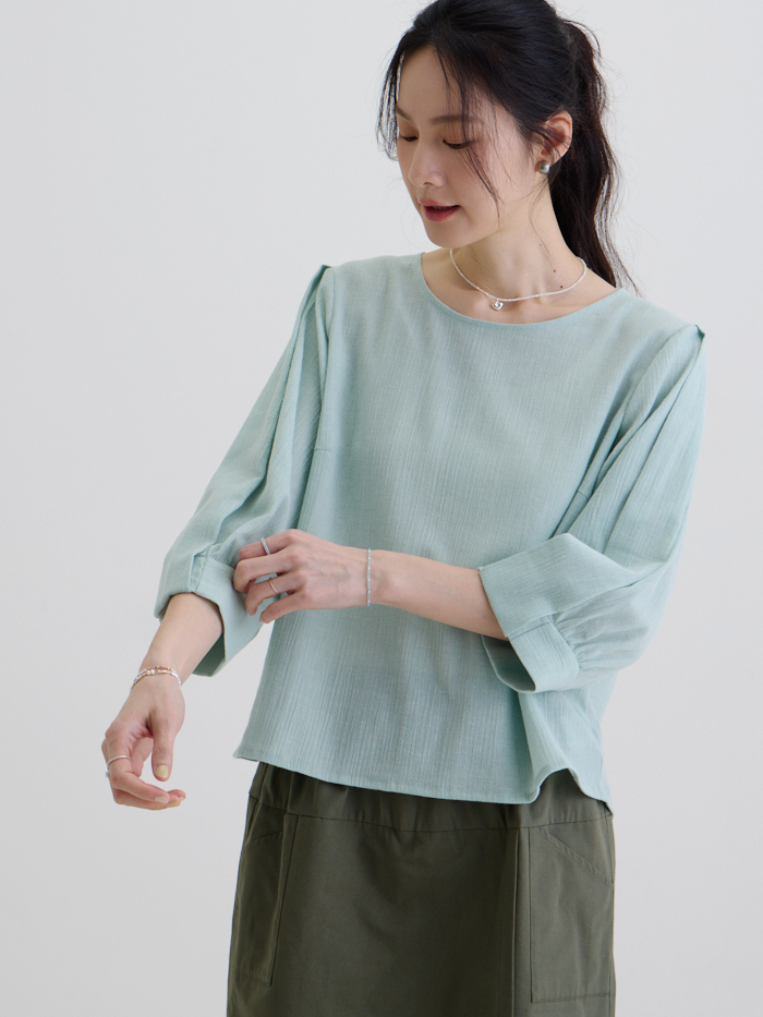 水光七分袖上衣-蘋果綠