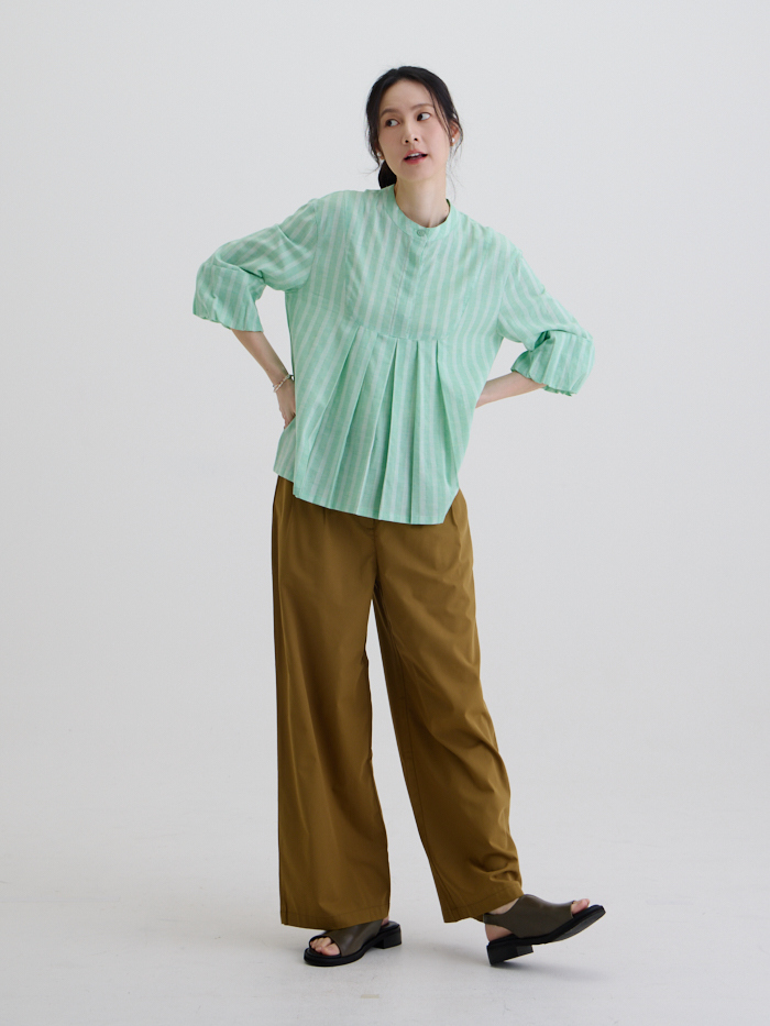 航海手札七分袖上衣-綠條紋