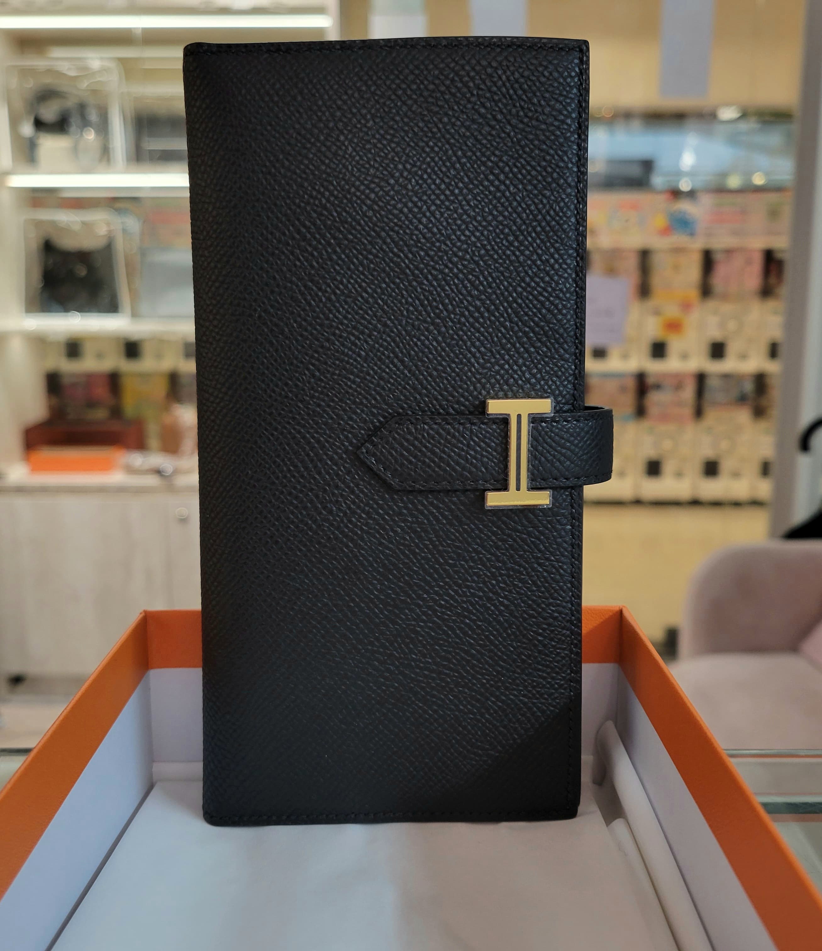 HERMES BEARN WALLET NOIR CC EPSOM  長銀包 黑色 金扣