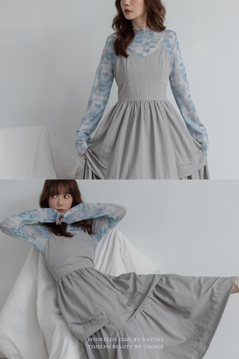 不對稱剪裁下襬抓褶吊帶洋裝