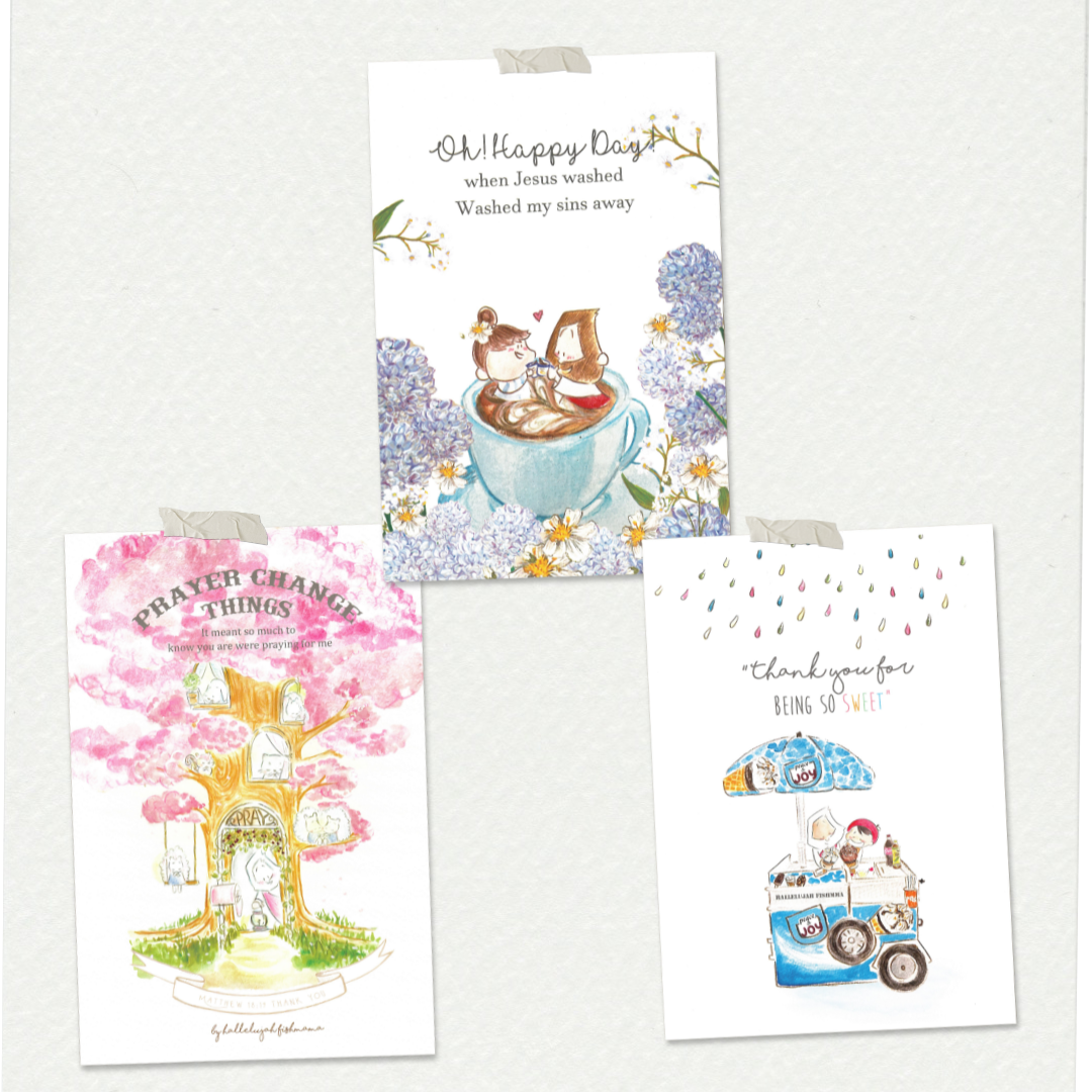 魚媽手作店｜"Prayer changes things" 聖經金句 信仰依靠祝福卡畫  Postcard