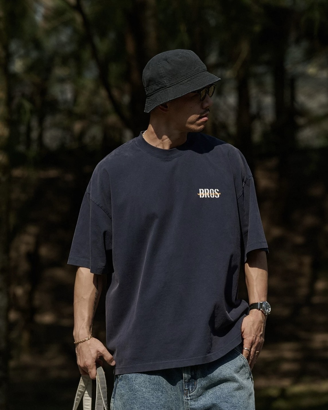 #預購 Broshood 26SS 日系復古寬鬆 沙洗做舊印花 繡花短踢 兩色