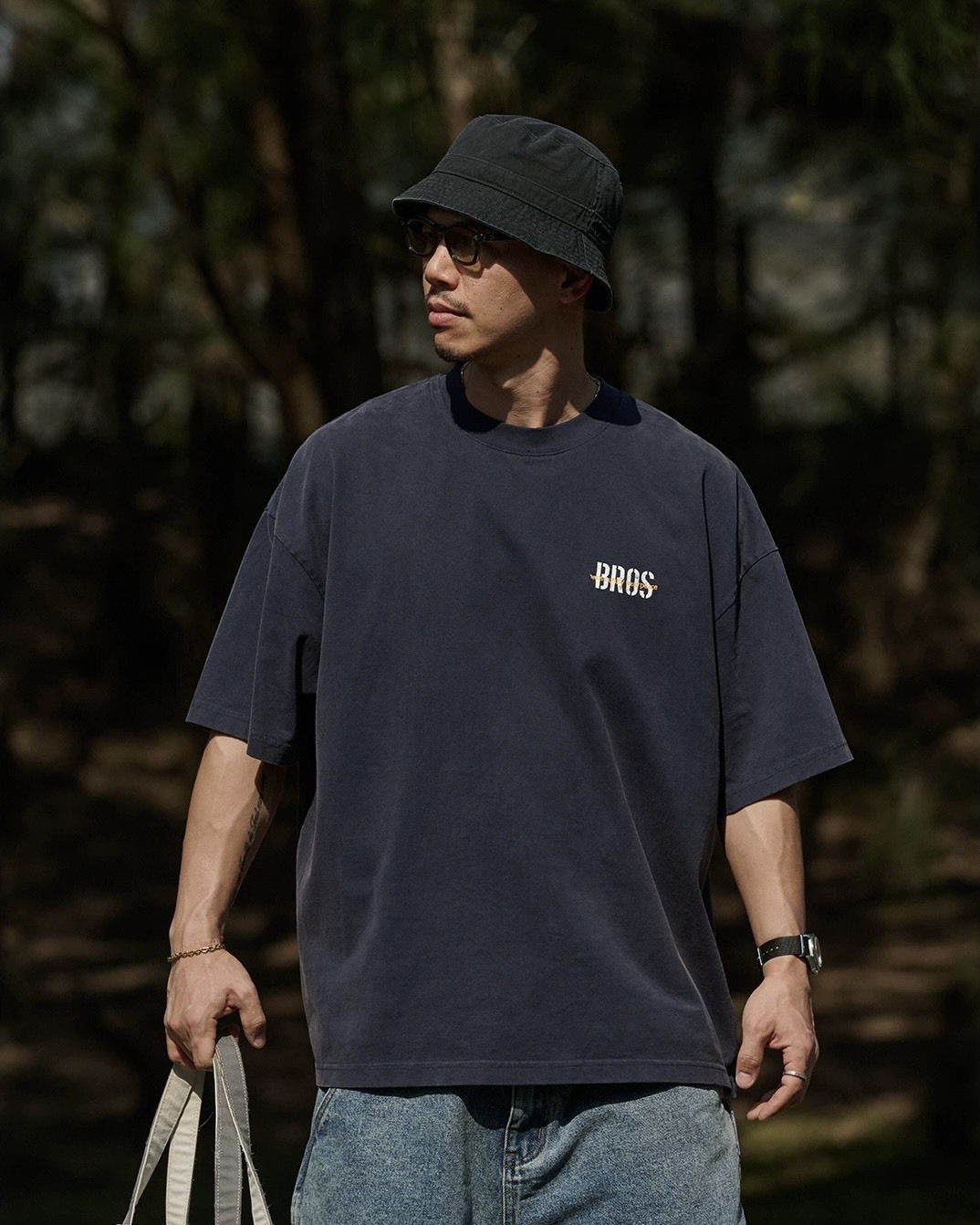 #預購 Broshood 26SS 日系復古寬鬆 沙洗做舊印花 繡花短踢 兩色