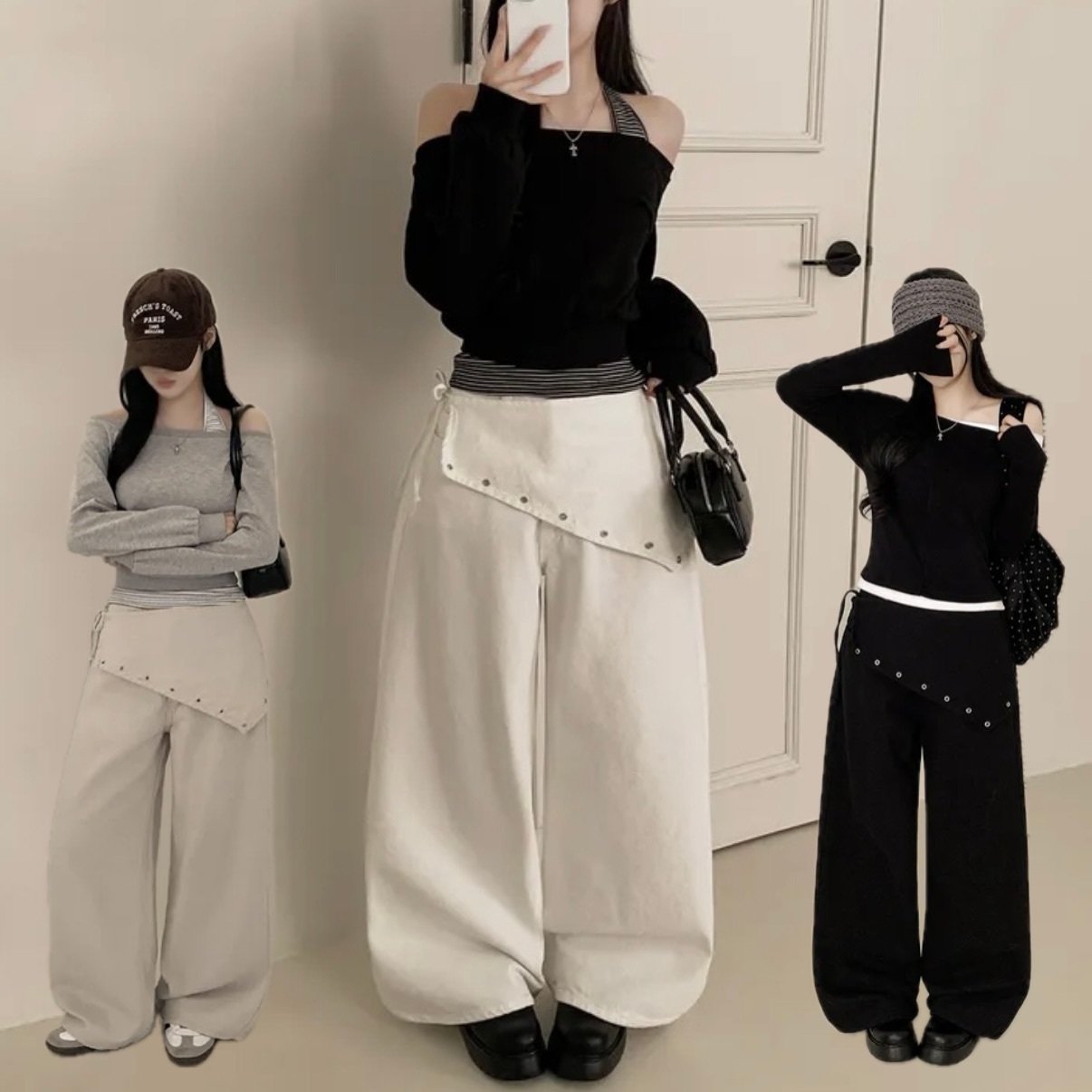 【26/2完8折優惠！優惠預訂】韓國圍巾寬鬆直筒褲（3色）