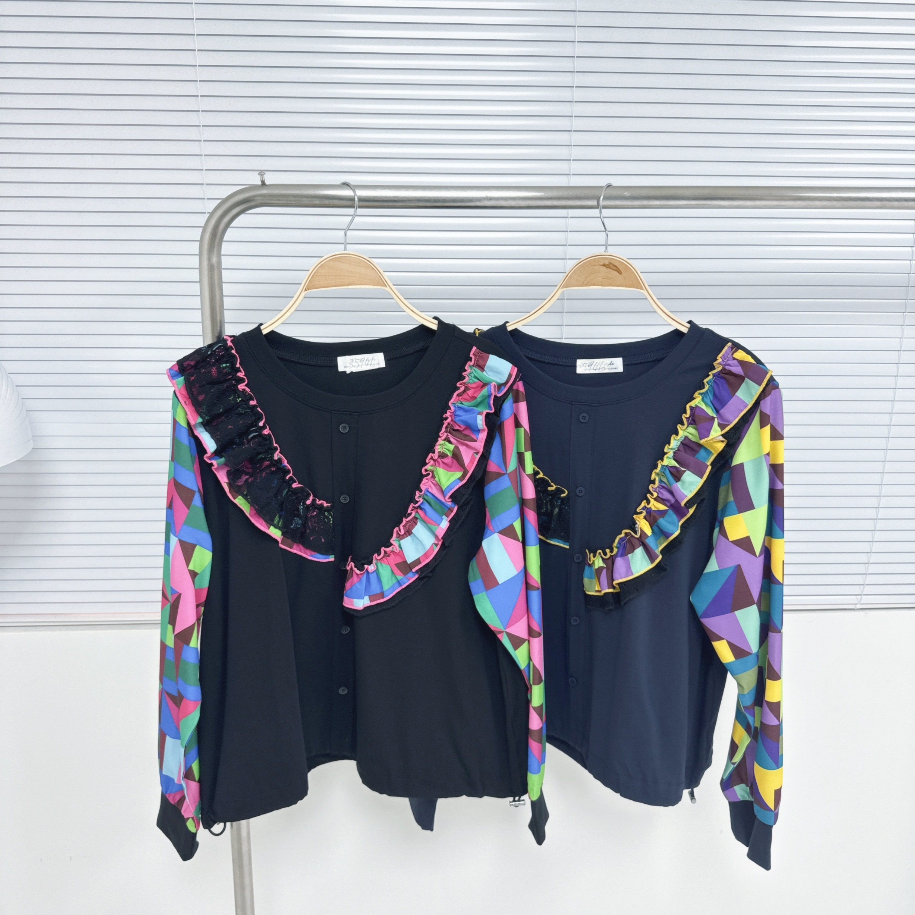 【廠家制】花布袖假鈕扣TOP