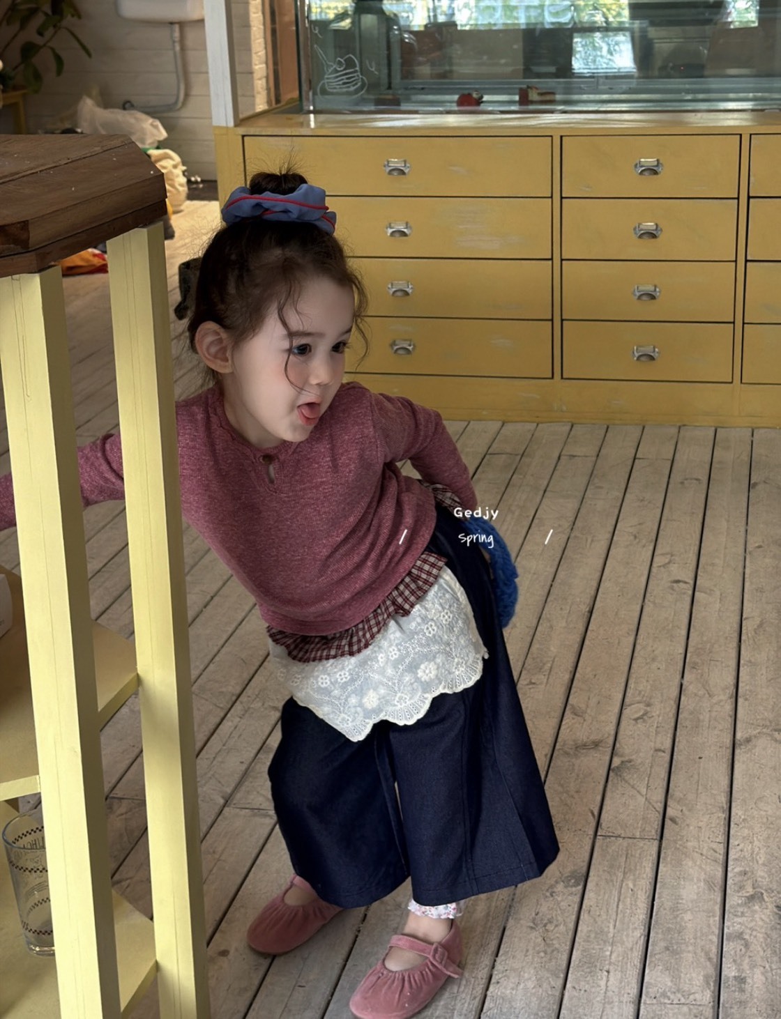 緹花疊穿綁帶牛仔褲