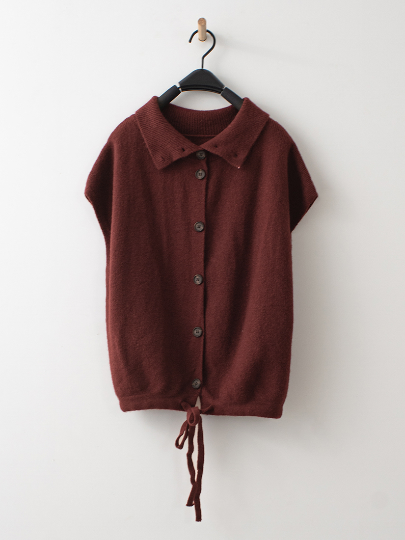 簡約素色翻領排釦抽繩針織背心