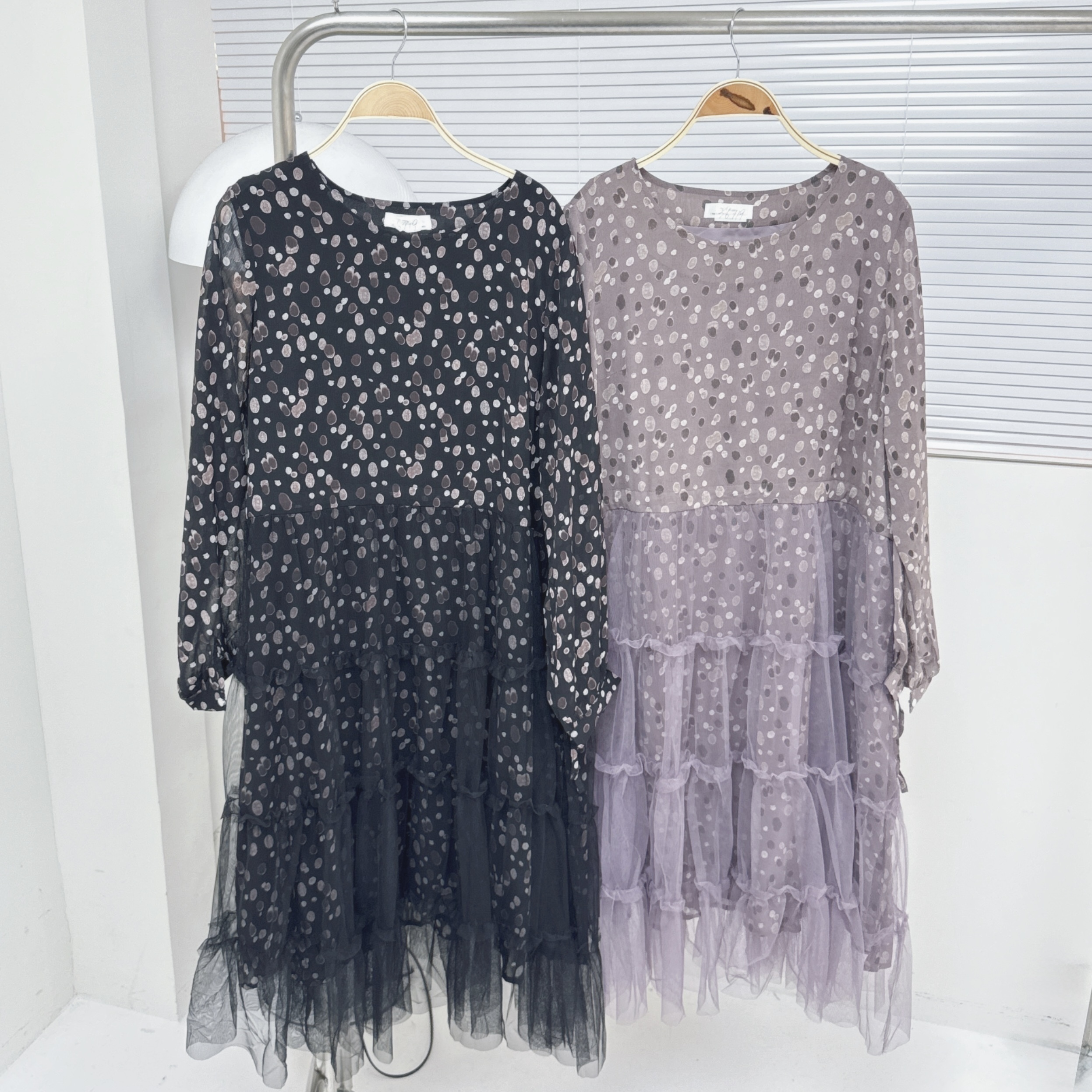 【廠家制】拼網紗點點印花OPS