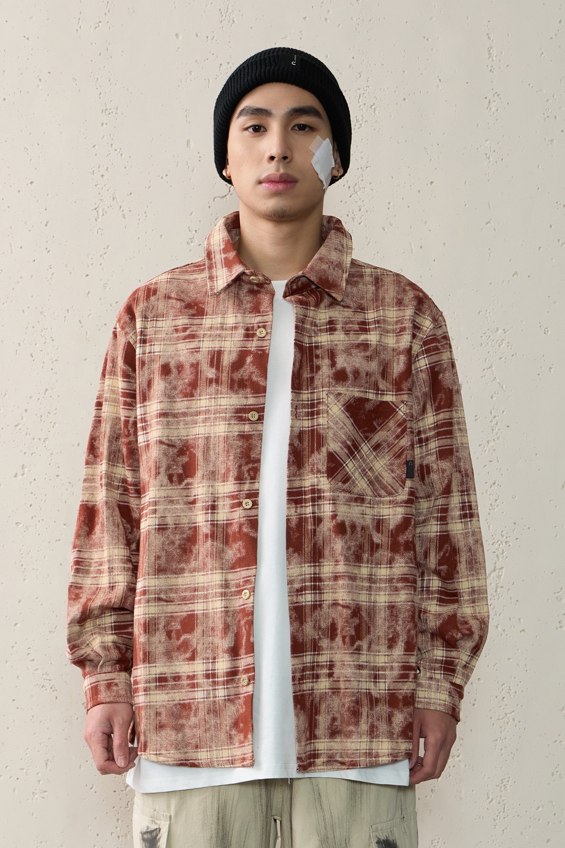 NOIR 原宿風畫染格紋襯衫