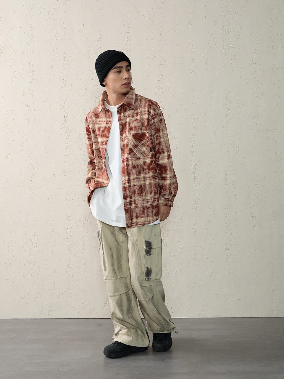 NOIR 原宿風畫染格紋襯衫