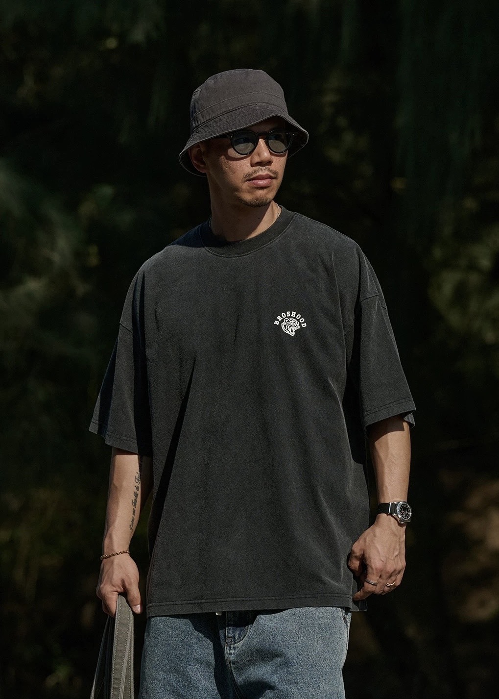 #預購 Broshood 26SS 日系復古 寬鬆沙洗做舊 老虎單車微裂漿印花短袖 三色