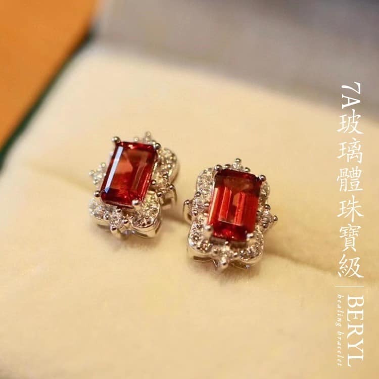 天然莫三比克紅石榴石純銀耳環(一對)
