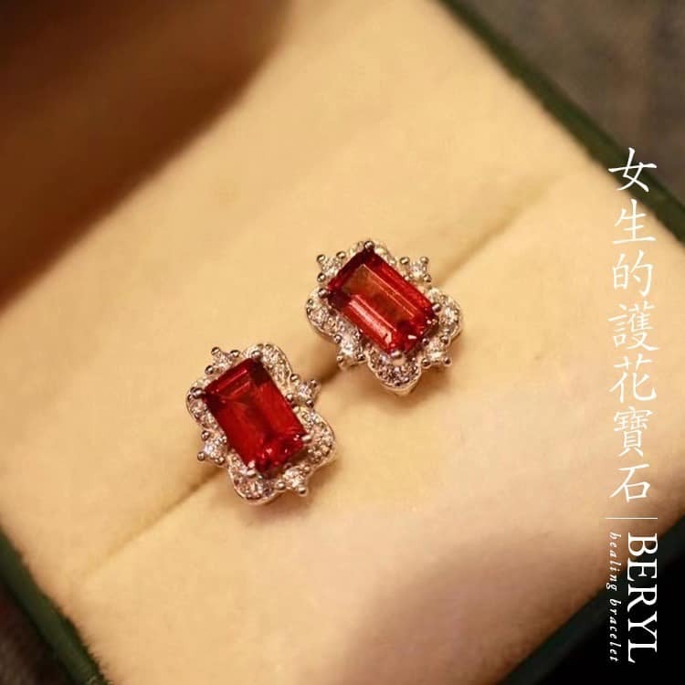 天然莫三比克紅石榴石純銀耳環(一對)