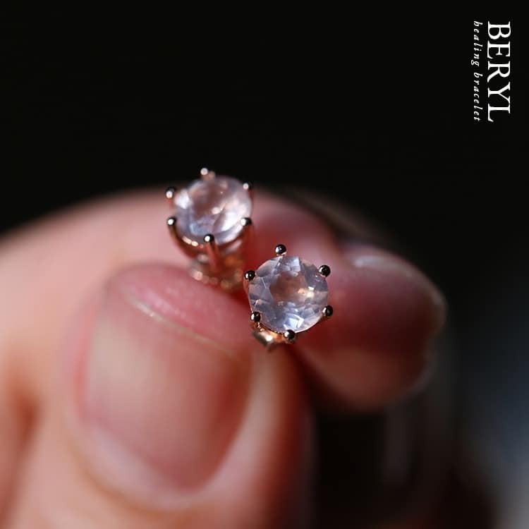 巴西天然粉晶純銀鍍玫瑰金耳環(一對)