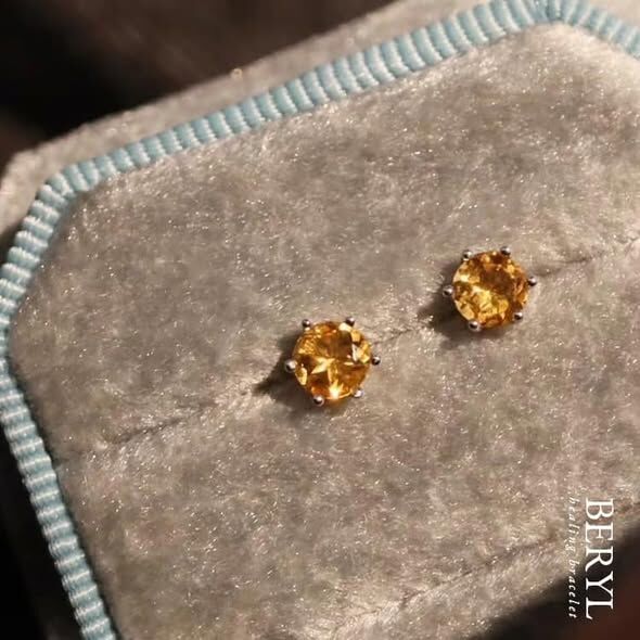 巴西天然黃水晶純銀耳環(一對)