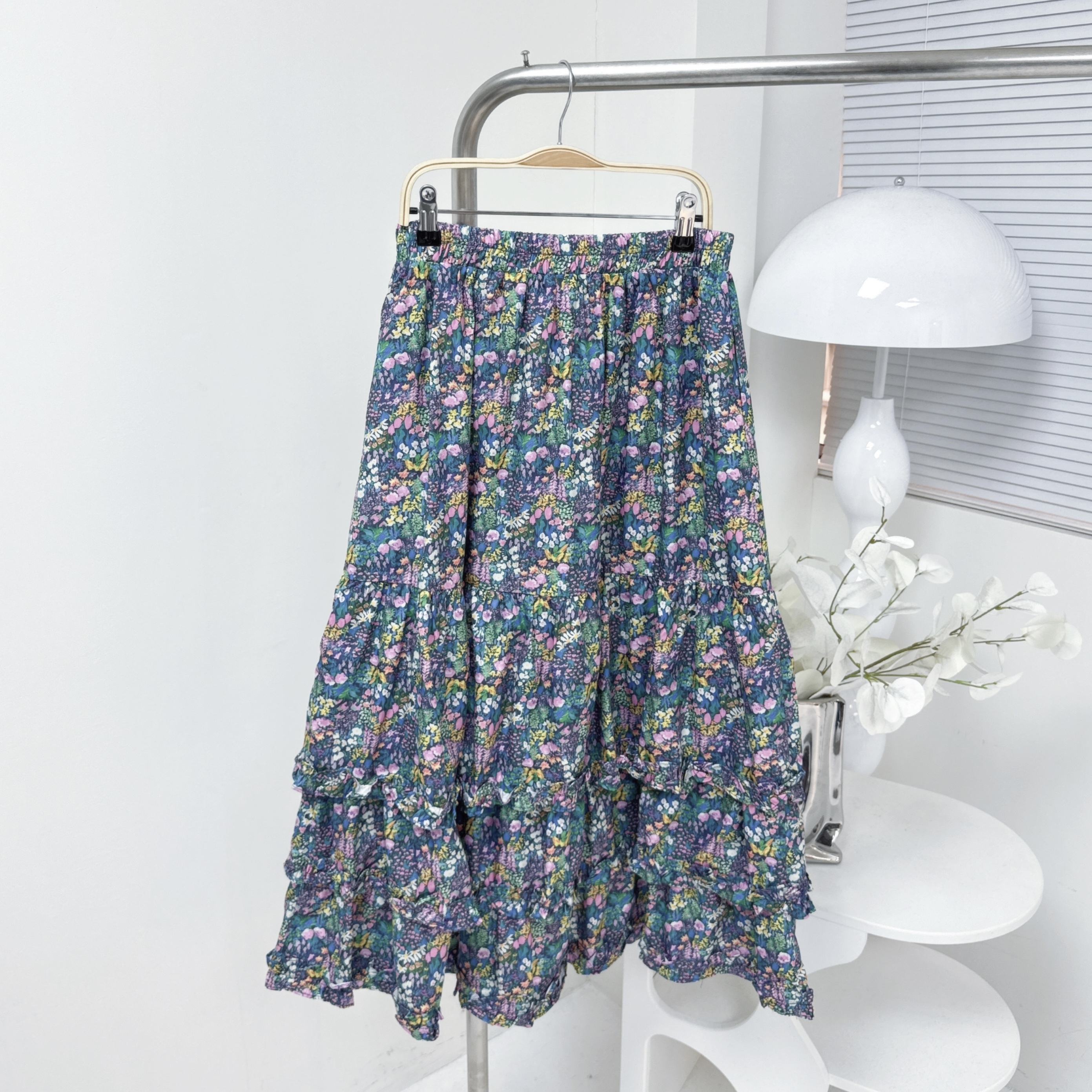 【廠家制】全橡筋腰彩花半裙