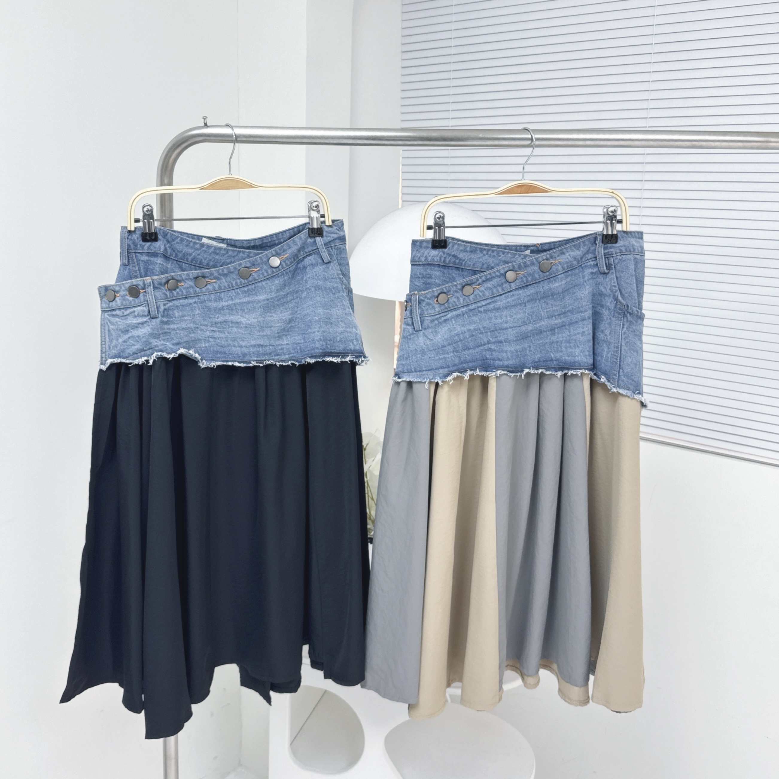 【廠家制】斜拼牛仔布半裙