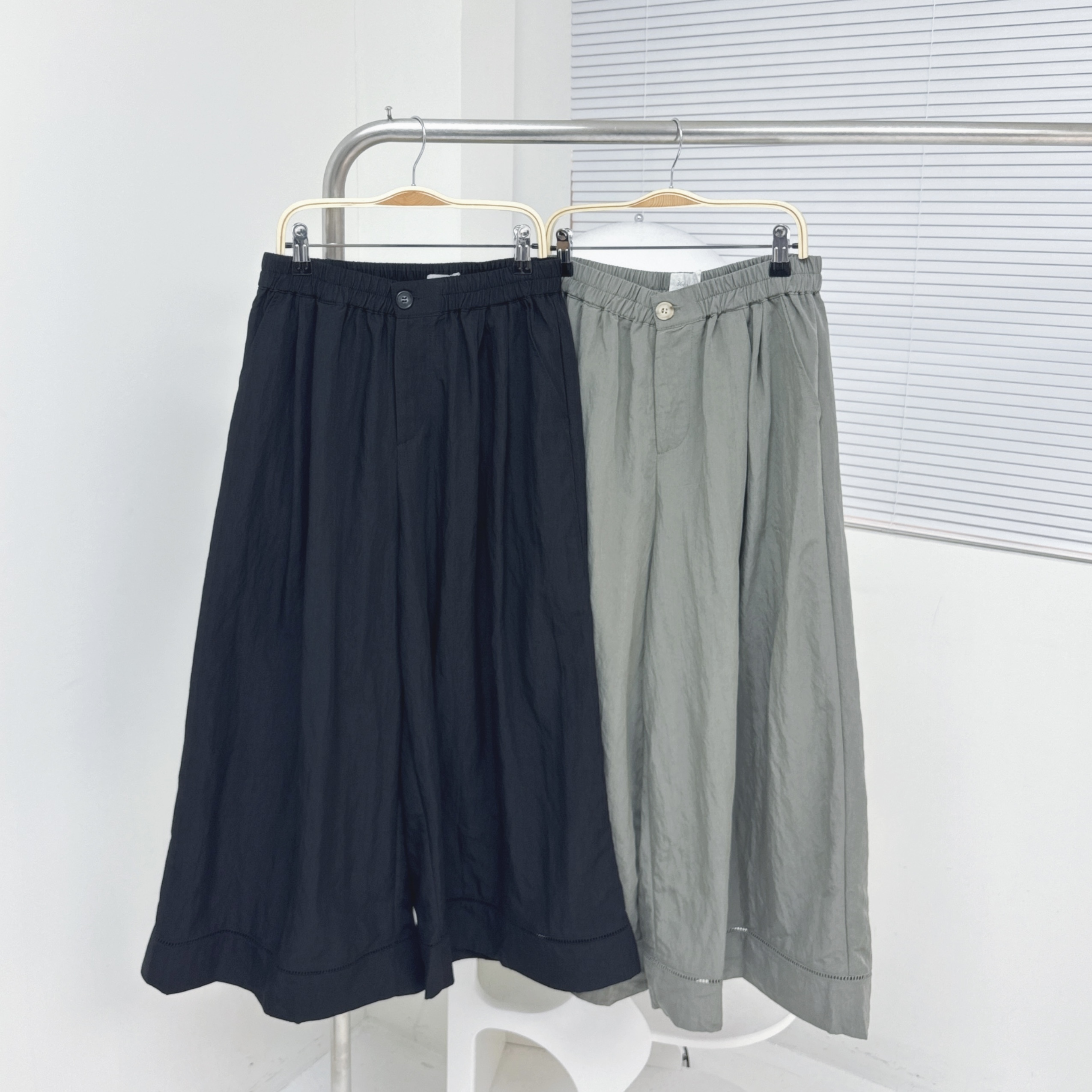 【廠家制】全橡筋腰淨色闊褲