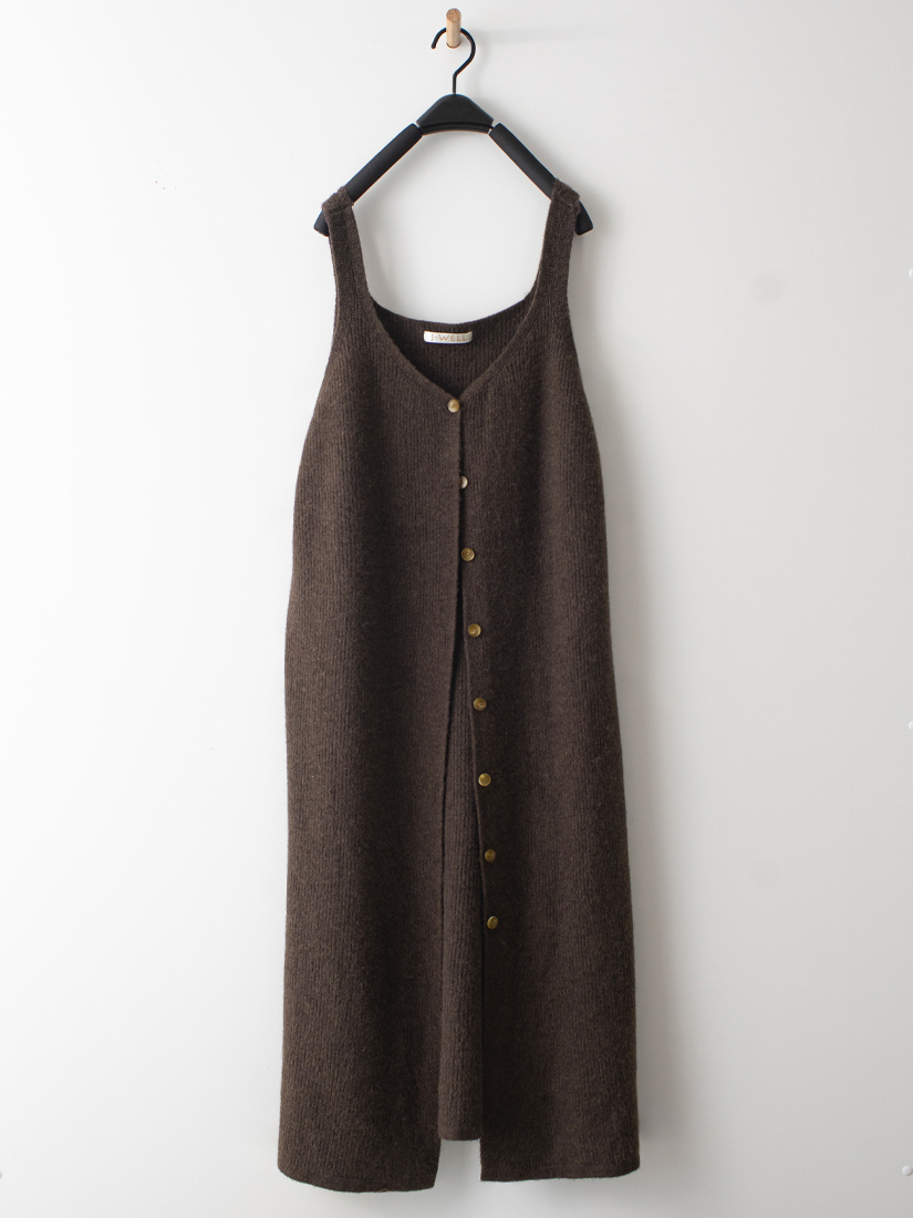 排釦吊帶針織背心格紋半開襟洋裝組合