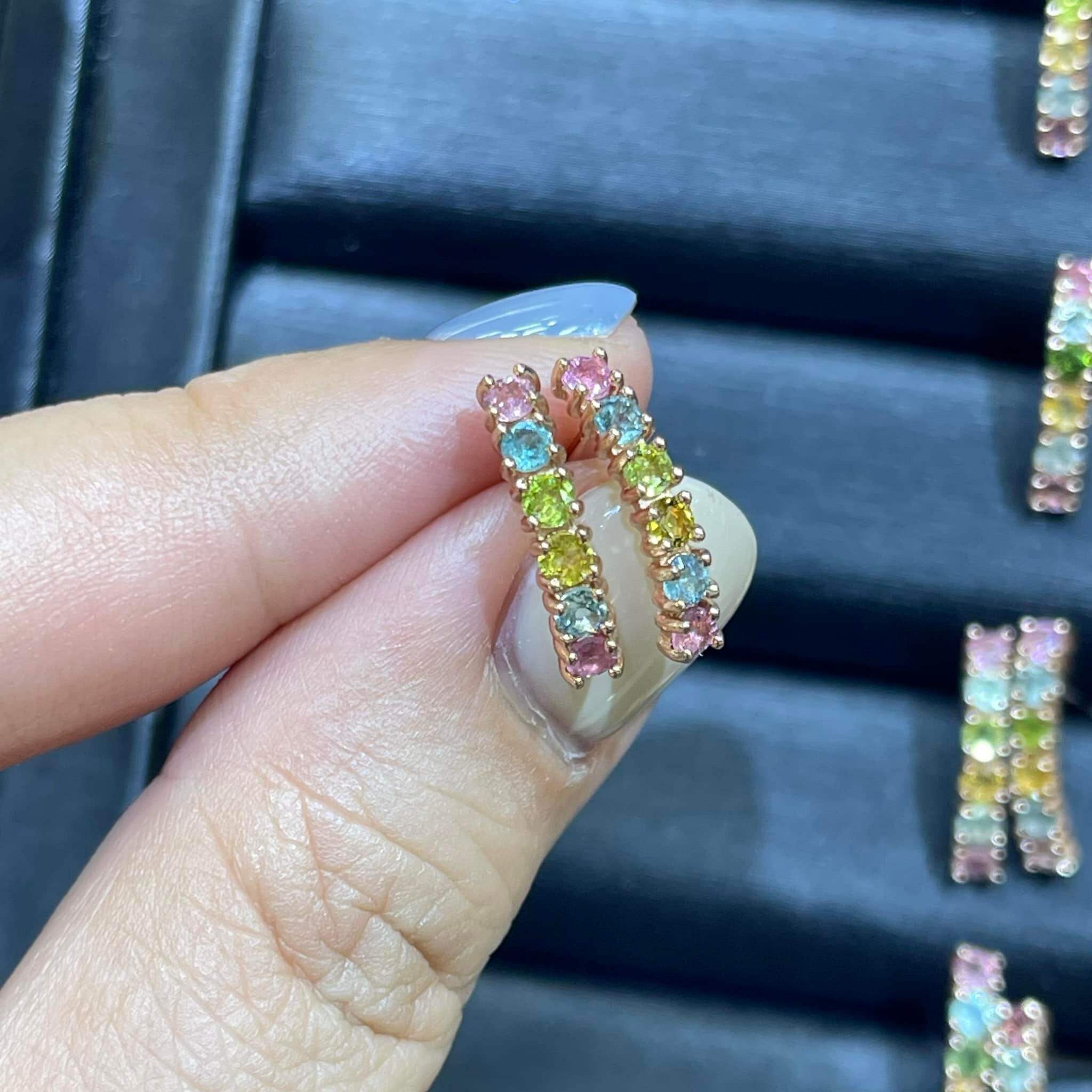 巴西糖果碧璽純銀鍍玫瑰金耳環(一對)