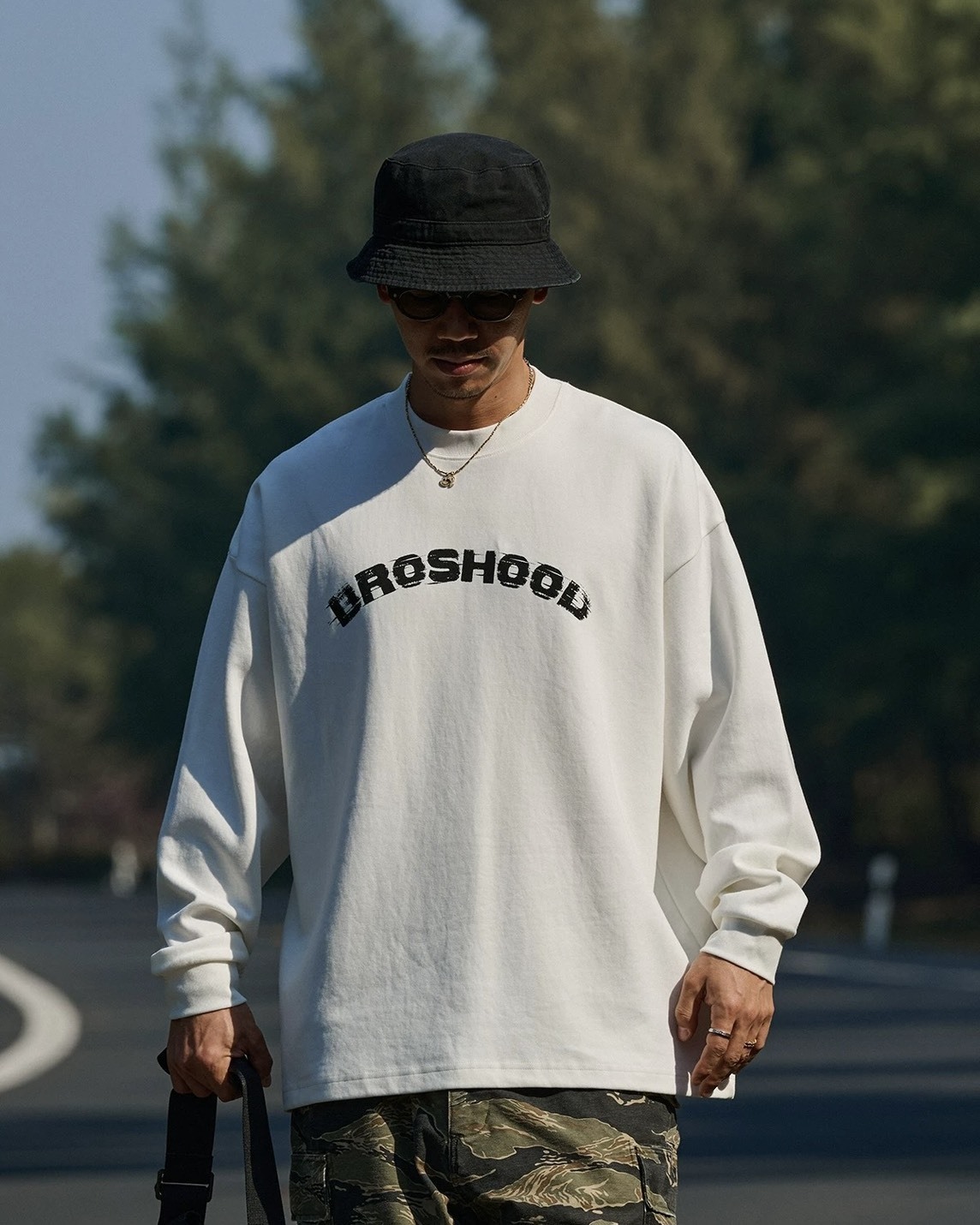 #預購 Broshood 26SS 日系寬鬆 復古 混紡 雙面輕磨毛 塗抹印花長踢 兩色