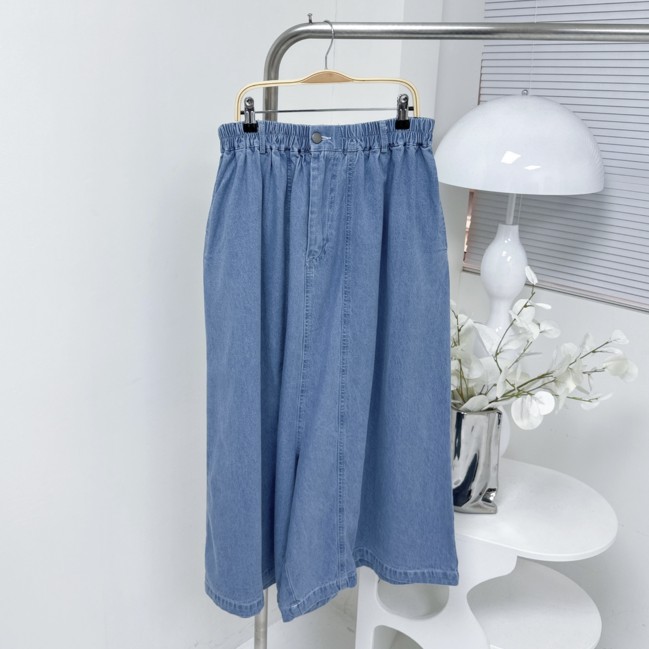 【廠家制】全橡筋腰低浪牛仔闊褲