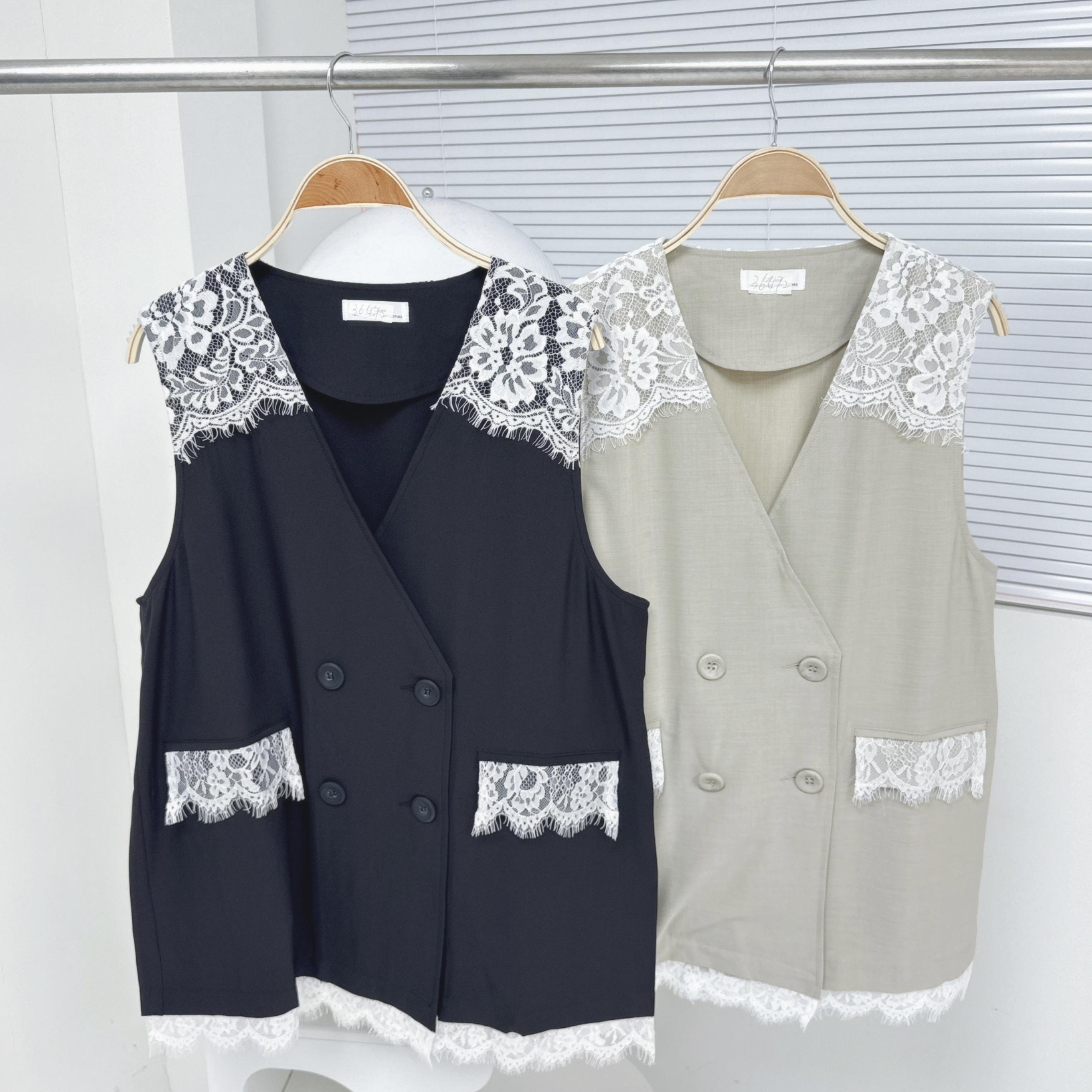 【廠家制】拼Lace長背心外套