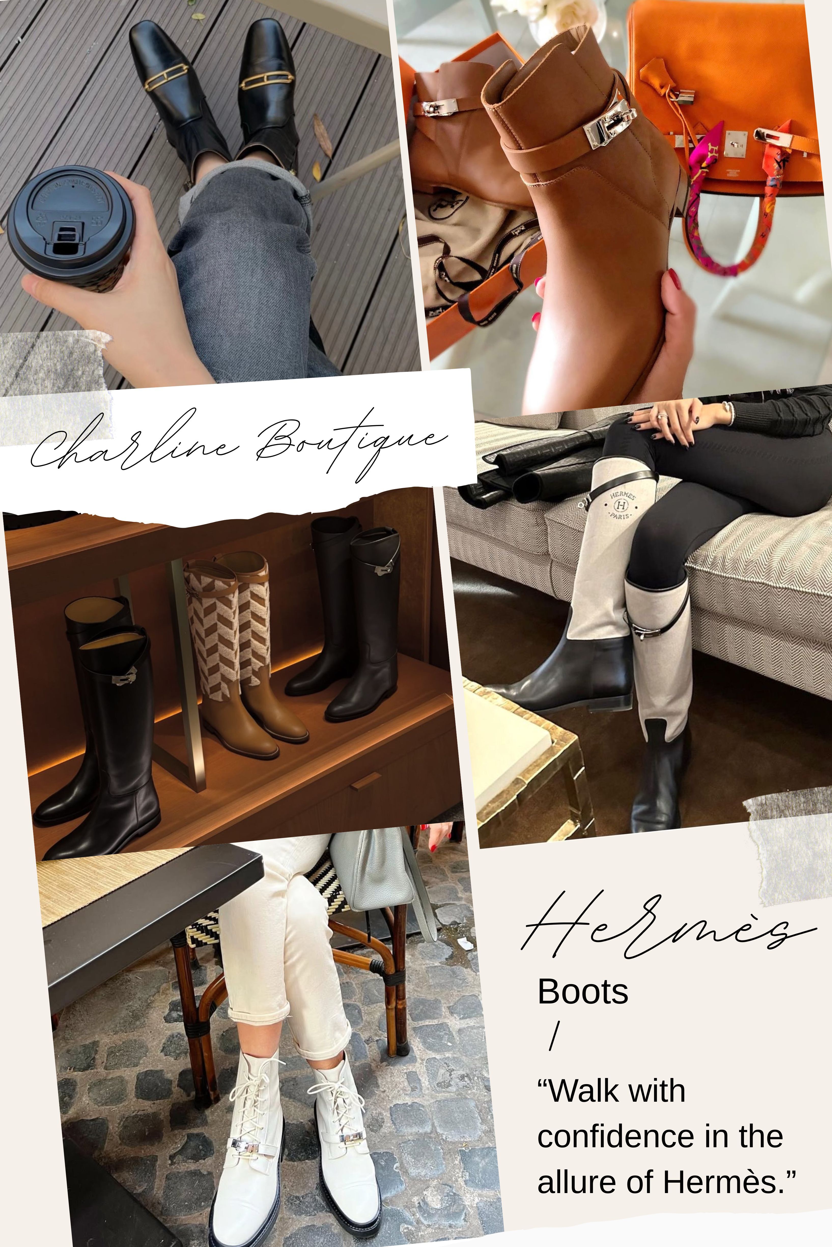 看完以上介紹後，相信不少人心中已經開始浮現更實際的疑問——像是到底好不好搭？耐不耐穿？又該怎麼依照自己的穿搭風格去挑選最適合的款式？以下由 Charline Boutique 整理出幾個最常被詢問的重點問題，透過 Q&A 的方式，帶您更深入了解 Hermès 靴子的選擇關鍵。  Hermès Boots 相關Q&A  Q1：Hermès 靴子真的有那麼好穿嗎？會不會很硬？  Ａ：Hermès 愛馬仕靴子以頂級皮革與細膩手工聞名，實際穿著並不像傳統印象中的「硬皮鞋」。多數款式採用優質小牛皮或麂皮，皮革柔軟且具支撐力，穿一段時間後會逐漸貼合腳型，因此常被視為兼具舒適度與質感的投資型鞋款。  很多人第一個擔心的就是「會不會很難走」。以 Jumping Boot 來說，因靴筒結構較挺，初期會偏硬一些，但穿幾次後會慢慢貼合腿型。Charline Boutique 親身觀察，多數客人適應期約 1–2 週。像 Funk 或 Veo 這類短靴款式，結構較靈活，舒適度更明顯，日常通勤或長時間走動基本上沒有太大問題。  優點與特性  舒適度高：經過短期「訓鞋」後，鞋身會變得柔軟、包裹性佳，適合日常穿著。  高品質材料：採用頂級皮革，親膚性與耐用度兼具，越穿越貼腳。  經典設計與耐用性：款式耐看、做工細緻，正常保養下可穿 5–10 年以上。  注意事項  磨合期：建議前幾次穿著時間控制在 2–3 小時內，避免一開始就長時間行走。  尺寸選擇：尺碼較細緻，長靴需留意筒圍；若會搭厚襪，可預留半號空間。總結來說，Hermès 靴子屬於前期需要適應、後期會越穿越舒服的類型，是兼具時尚與實穿性的高品質選擇。    Q2：Hermès 靴子尺寸會偏大還是偏小？  Ａ：Hermès（愛馬仕）靴子在尺寸設計上整體屬於正常尺寸為主，但因版型較貼合、鞋楦偏窄，部分人會感覺「微合腳」。實際選擇時，需依穿著情境與腳型調整，而不是一律買大。  尺寸重點整理  多數款式為正常尺寸：以一般腳型來說，照平常歐碼尺寸拿通常沒問題。  秋冬若搭厚襪，可預留 0.5 號空間：如果您習慣搭配較厚的襪子，或希望前腳掌更有活動空間，可預留半號，尤其是長靴款。  腳寬、腳背高者要特別留意：部分靴款鞋楦較窄，若屬於腳寬或腳背偏高，預留半號會更舒適。     Q3：Hermès 鞋子為什麼那麼貴？  Ａ：很多人看到價格都會問：「為什麼一雙鞋這麼貴？」其實，Hermès（愛馬仕）的定價不只是品牌溢價，而是多重價值的累積。首先是頂級材質與稀缺性。品牌使用最高等級的小牛皮、羊皮，甚至稀有皮革，加上刻意控制產量，形成供不應求的市場結構。其次是手工工藝成本。多數鞋款於法國或義大利製造，由專業工匠耗時打造，從縫線到五金細節都極為講究。Charline Boutique 在實際代購過程中留意到，許多客人最有感的是穿久後皮革柔軟度與細節質感的差異。再來是品牌歷史與定位。自 1837 年創立以來，Hermès 累積超過 180 年工藝傳承，本身就是高端與法式工藝的象徵。簡單來說，Hermès 賣的不只是鞋，而是頂級皮革、精湛工藝與品牌價值的結合。    Q4：Hermès 靴子要怎麼保養? Ａ：Hermès 靴子多採用高等級小牛皮或特殊皮革，材質本身耐用，但也更需要正確照顧。Charline Boutique 親身觀察，只要保養方式正確，多數靴子穿 5 年以上依然維持良好狀態。關鍵在於「遠離濕熱、定期除塵、專業護理」。  日常基礎保養（每次穿完）  使用不掉毛軟布或軟毛刷輕拭灰塵  若遇水漬，立即以乾布吸乾水分  放置通風處陰乾（避免日曬與吹風機）  使用鞋撐維持鞋型  必要時交由專業處理    Q5：除了Hermès還有什麼牌子有推出帆布款的長靴？  Ａ：在實際代購與趨勢觀察中，Charline Boutique 發現，除了 Hermès 之外，近年越來越多精品與機能品牌也開始推出「帆布款」或「帆布拼接」長靴。這類設計風格從高貴休閒、法式優雅到復古街頭皆有，帆布材質的優勢在於輕盈、不厚重，比全皮長靴更有混搭層次感，也更適合秋初或跨季穿搭。  以下整理目前較常見的帆布／布料拼接長靴品牌：  Dior：Dior 在部分馬術風格或軍靴款式中，會融合品牌經典的 Oblique 緹花帆布與小牛皮拼接，既保留精品質感，又增加辨識度。這類帆布拼接長靴風格偏法式優雅，適合搭配長風衣或裙裝，整體氣質感明顯。  Prada：Prada 長期以尼龍與工業風材質著稱，部分長靴會採用輕量尼龍或帆布材質拼接設計，整體風格偏現代都會與機能感。相比全皮靴款，Prada 的布料靴通常更輕盈，也更適合街頭或休閒穿搭。  Louis Vuitton：Louis Vuitton 常運用品牌標誌性的 Monogram 或 Damier 帆布與皮革拼接，推出高辨識度長靴款。這類設計通常兼具精品感與都會休閒氣質，搭配牛仔褲或裙裝都很有存在感。  Fendi：Fendi 在部分系列中推出 FF Logo 緹花帆布拼接長靴，常與小牛皮或彈性布料結合，呈現高辨識度的品牌風格。整體設計偏向都會時尚與摩登感，Logo 元素讓鞋款更有存在感，適合想要低調中帶識別度穿搭的人。  Celine：Celine 在部分系列中推出 Triomphe 緹花帆布或帆布拼接長靴，常與小牛皮結合，呈現極簡中帶有品牌識別度的設計語彙。整體風格偏向低調俐落與法式冷感氣質，沒有過度裝飾，但 Triomphe 圖騰本身就具有辨識度，適合喜歡乾淨線條與高級質感穿搭的人。    Q6：比起Hermès ，Chanel 靴子好穿嗎？  Ａ：整體來說，Chanel 靴子通常以時髦設計與柔軟皮革著稱，穿著舒適度佳、相對好上手；而 Hermès 靴子則以頂級皮革與精湛工藝聞名，皮質通常較為硬挺，初期需要較長磨合期，但穿久後會更加貼合腳型。Charline Boutique 在實際觀察中也發現，許多人試穿時會明顯感受到兩者皮革取向的差異：Chanel 偏柔軟順貼，Hermès 則偏結構支撐與長期貼合感。總體而言，Chanel 在舒適度上通常較容易適應，Hermès 則更強調皮革質感與穩定度。  Chanel vs. Hermès 靴子比較  Chanel：Chanel 的靴款多以雙色設計、雙C標誌或金屬細節為特色，風格鮮明、時髦感強。小羊皮（Lambskin）款式通常較柔軟，穿著時包覆感佳，許多中低跟設計走起路來也相對穩定。熱門短靴與軍靴款百搭性高，整體屬於「穿上即有造型」的類型。  Hermès：Hermès 更重視皮革本身的品質與結構，例如 Epsom 或 Swift 等皮革，質地堅韌、支撐性好。剛穿時可能會感覺偏挺，需要時間馴化，但一旦磨合完成，鞋型會自然貼合腳型，舒適度會隨時間提升。設計路線偏經典耐看，氣質低調內斂。    Q7：跟Hermès比Roger vivier的靴子有什麼特色？  Ａ：Hermès 的長靴偏向經典低調、線條乾淨、結構感強，重點在皮革質感與比例剪裁，是那種越看越耐看的精品代表；而 Roger Vivier 則更強調辨識度與設計語彙，尤其是經典的「方形金屬扣（The Buckle）」幾乎成為每雙靴子的標誌元素，一眼就能認出品牌。風格上，RV 成功把法式優雅、復古英倫感與現代摩登輪廓融合在一起，氣場會更明顯一些。再加上品牌獨有的建築感鞋跟設計（如逗號跟 Virgule）與部分系列的水晶方釦細節，整體視覺亮點比 Hermès 更鮮明。  在工藝層面，Roger Vivier 同樣採用高品質小牛皮、麂皮或漆皮製作，細節打磨精緻。Charline Boutique 的經驗分享是，RV 靴子上腳後會讓穿搭完成度瞬間提升，不只是單純好看，而是整體造型更「有存在感」。  簡單來說：  想要低調經典、內斂氣質 → Hermès   想要高辨識度、優雅又有設計亮點 → Roger Vivier    Q8：除了靴子Hermès還有什麼必買的鞋款？  Ａ：在實際代購與長期觀察中，Charline Boutique 發現，許多人入手 Hermès 不只會看靴子，鞋履其實才是日常出場率最高、最能感受到工藝差異的單品。從涼鞋、樂福鞋到草編鞋，每一款都展現出 Hermès 一貫的皮革質感與極簡設計語彙，也是許多精品愛好者反覆回購的類別。  以下是除了靴子之外，最值得關注的幾款經典鞋型：  Oran Sandals： 經典 H 形鞋面設計，極簡高辨識度，是 Hermès 夏季入門代表款。  Paris Loafer： 剪裁乾淨俐落的樂福鞋，兼具正式感與日常實穿性。  Chypre Sandals：厚底結構搭配 H 形元素，舒適度與潮流感兼具。    Q9：Hermès的鞋款男生最推薦買哪雙？  Ａ：愛馬仕（Hermès）男鞋最值得入手的類型，通常以「經典百搭、品牌辨識度高、舒適實穿」為核心標準。Charline Boutique 親身觀察，男生在選購 Hermès 鞋履時，通常會優先考慮樂福鞋與運動鞋，因為這兩類型最容易融入日常穿搭，同時又能展現精品質感。  以下推薦幾款愛馬仕男鞋：  經典休閒樂福鞋（Loafers）  Hiro Loafer：全白或經典色小牛皮設計，適合 Smart Casual 穿搭，厚底版本帶有些微增高效果，是許多男生入門 Hermès 的首選。  Royal Loafer：雙層流蘇搭配「H」字扣元素，帶有英倫復古風格，造型感比一般樂福鞋更鮮明，適合想提升氣場的人。  百搭運動鞋（Sneakers）  Day Sneaker：柔軟小牛皮製作，搭配標誌性 Kelly 搭扣，設計低調卻具辨識度，日常穿搭與休閒風格都能駕馭。  Kid Sneaker：H 帆布拼接小牛皮與麂皮，玩色設計更有街頭感，適合年輕或偏休閒穿搭風格。    Q10：秋冬都流行什麼樣子的長靴？  Ａ：Charline Boutique 觀察這幾年的趨勢發現，長靴已從單一風格轉向多元並存，從優雅貼腿款到機能工裝風都有高度討論度，而關鍵重點都圍繞在——好搭、顯腿長、耐穿為主。  高筒長靴：高筒長靴是秋冬最能修飾比例的款式之一，過膝高度自然延伸腿部線條，搭配短裙或針織洋裝效果尤其明顯。這類長靴通常以貼腿剪裁為主，強調女性化輪廓與氣場感，是想打造優雅秋冬穿搭的首選。  厚底長靴：厚底設計已經成為秋冬主流，鞋底約 3–5 公分的高度不只提升身形比例，也兼顧舒適度與穩定性。這類款式能輕鬆搭配牛仔褲或直筒褲，既有潮流感又不會太誇張，是日常實穿度最高的長靴類型。  工裝／機能長靴：帶有軍靴或工裝元素的長靴在近年秋冬持續走紅，厚實鞋底與金屬細節讓整體造型更有個性。這種風格適合與寬褲或皮外套搭配，在率性中保有時髦感，也特別適合喜歡中性風格的人。