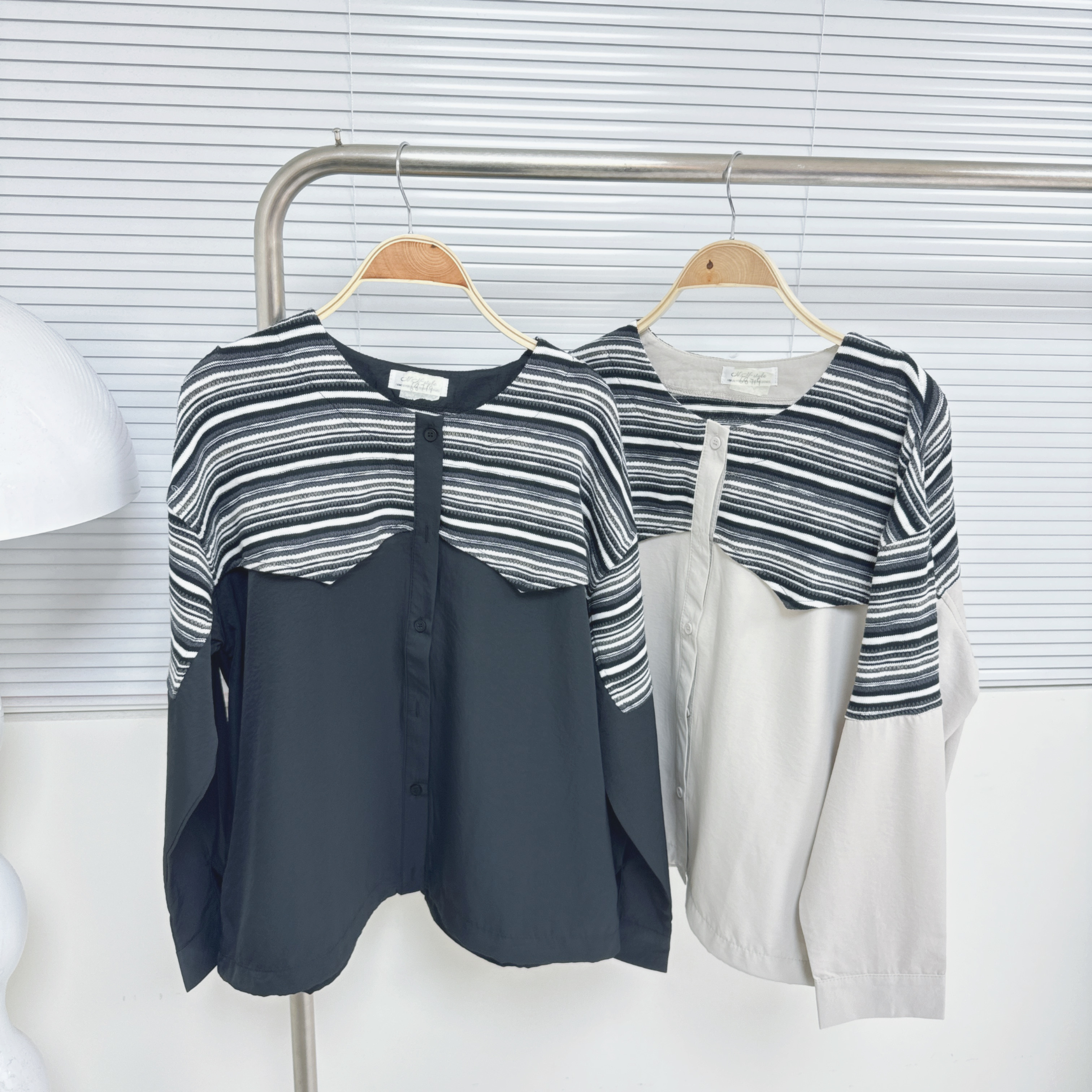 【廠家制】拼橫間圓領長袖恤