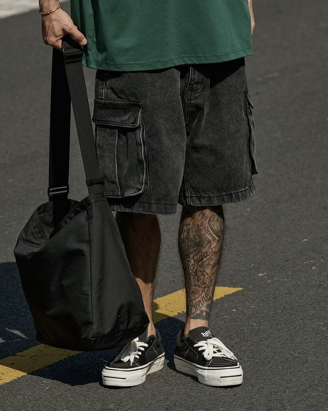 #預購 Broshood 26SS 日系工裝風 寬鬆水洗復古 灰色大口休閒牛仔短褲