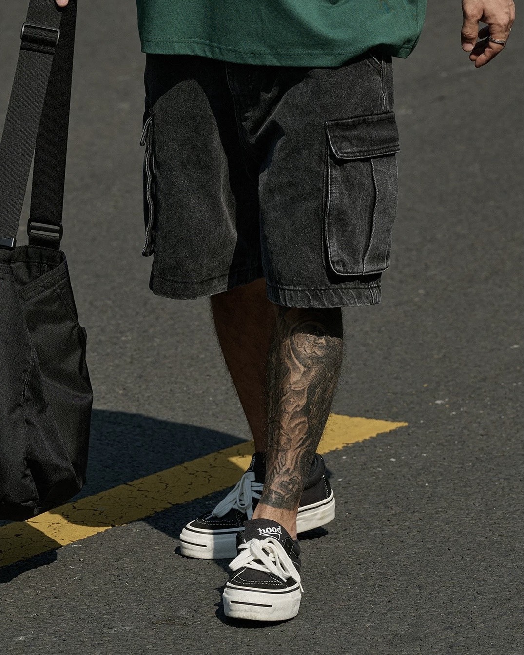 #預購 Broshood 26SS 日系工裝風 寬鬆水洗復古 灰色大口休閒牛仔短褲