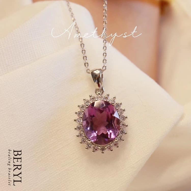 烏拉圭天然紫水晶純銀套鍊