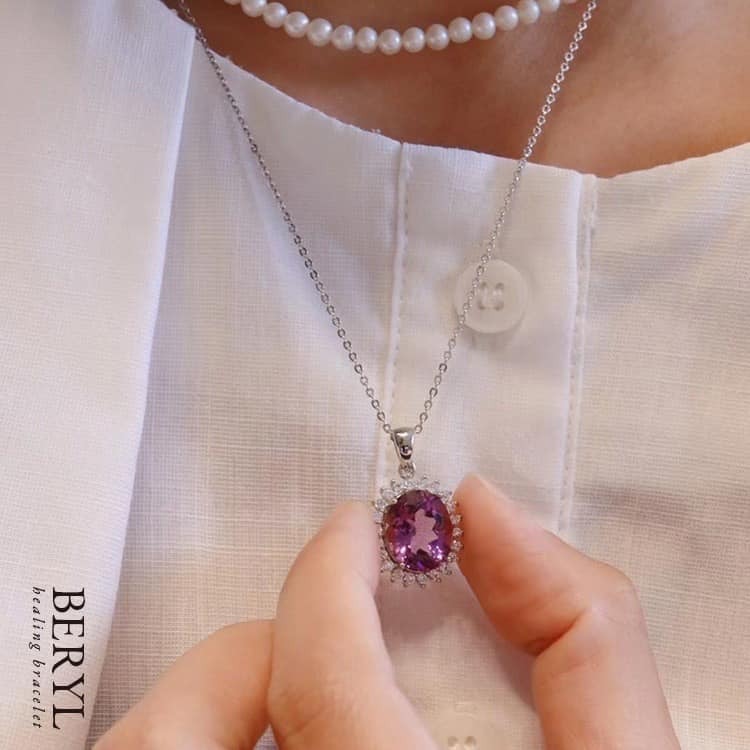 烏拉圭天然紫水晶純銀套鍊