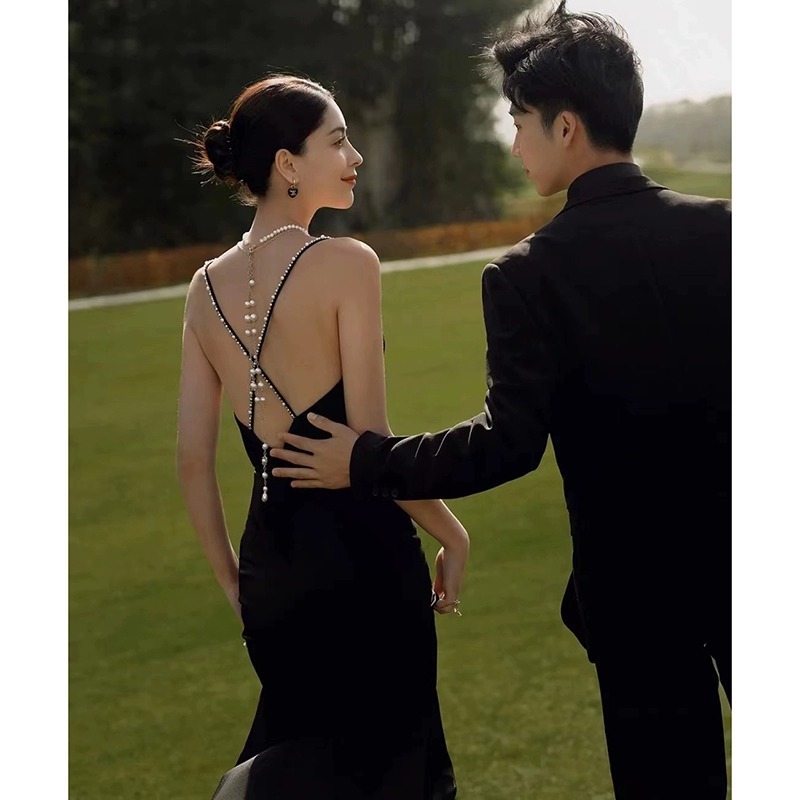 水鑽肩帶 露背魚尾長禮服
