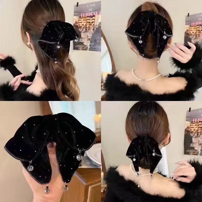 Triple-Layer Sparkling Bow Ponytail Hair Clip