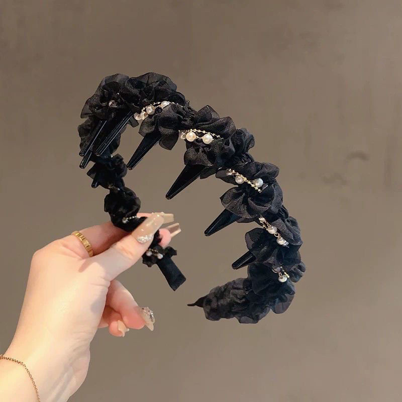 [2 FOR RM10] Tulle Pearl Rhinestone Ruched Inverted Anti-Slip Headband