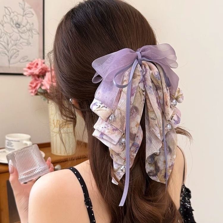 Ethereal Chiffon Floral Ponytail Hair Claw Clip
