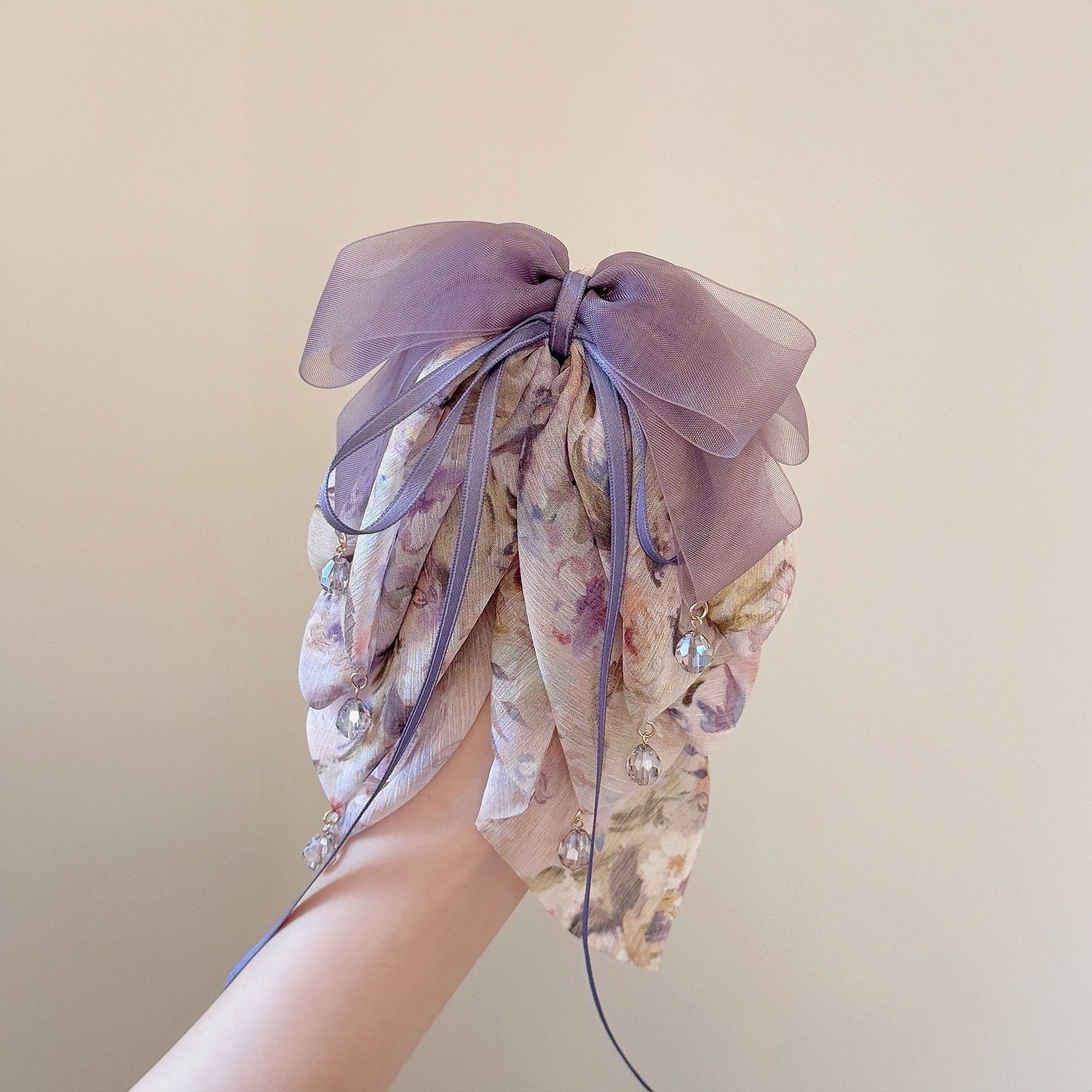 Ethereal Chiffon Floral Ponytail Hair Claw Clip