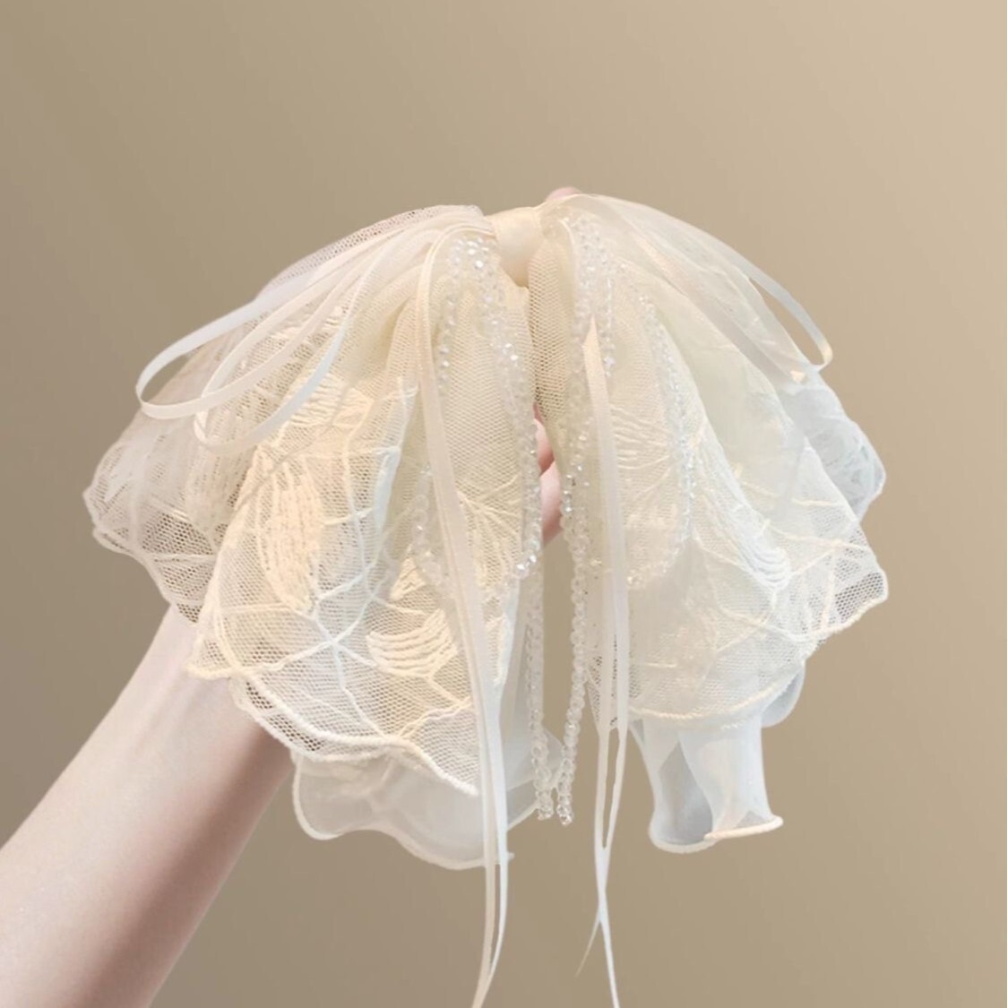 Crystal Embroidered Lace Bow Ponytail Hair Claw