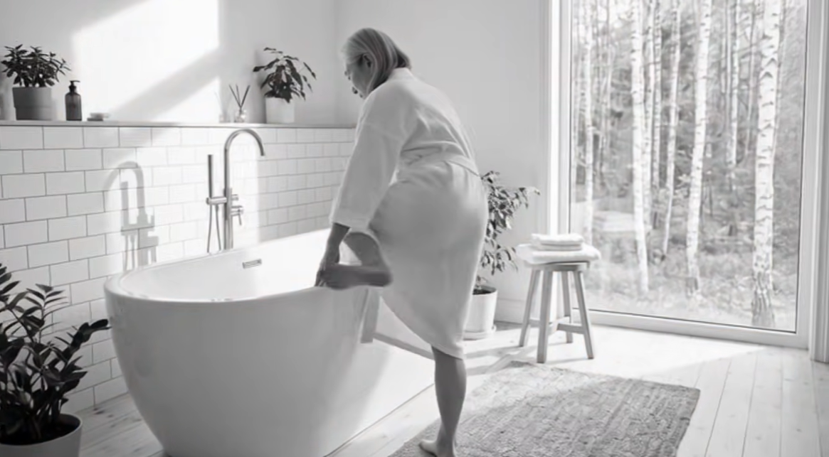 傳統浴缸跨越危險示意