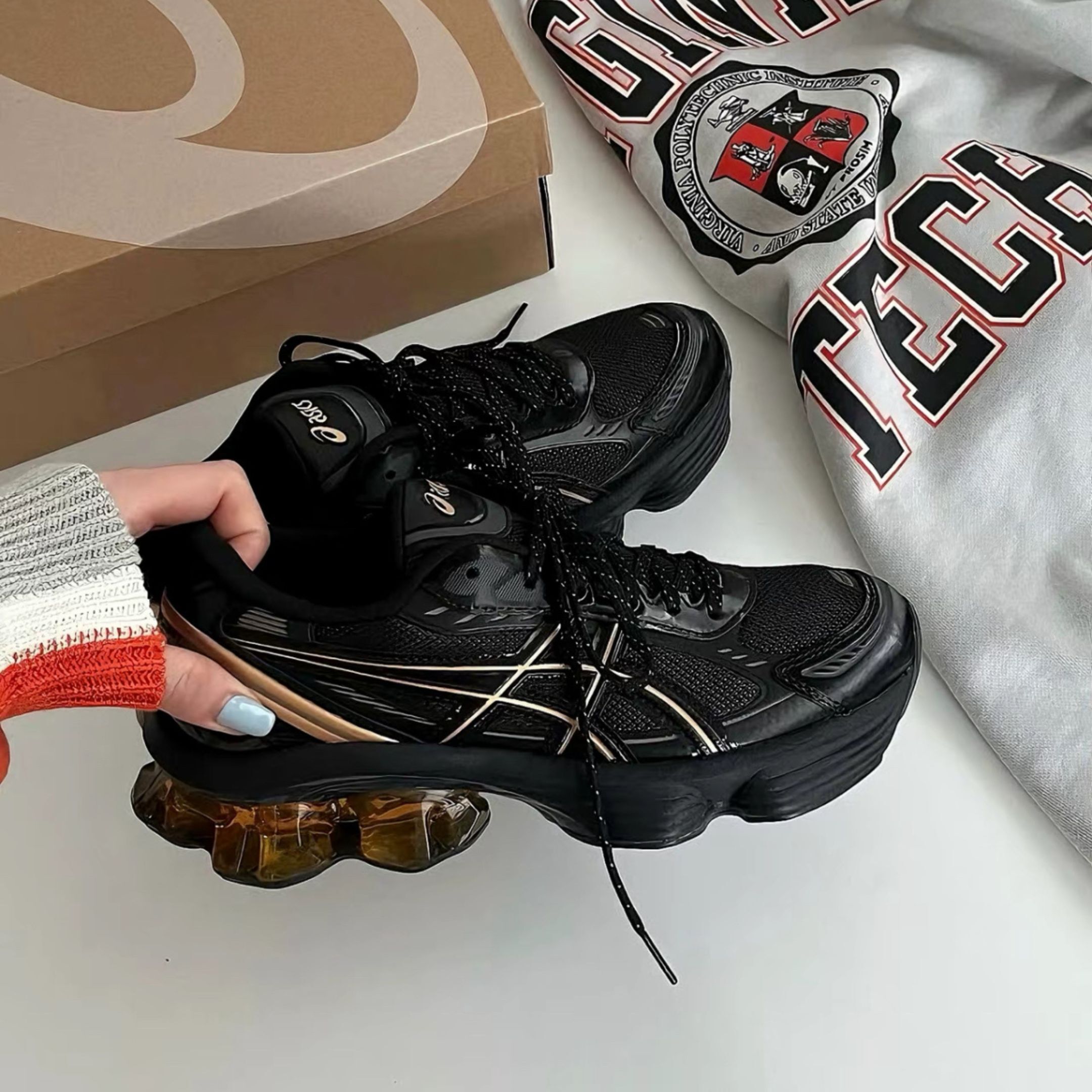 NICEDAY 代購 Asics GEL-KINETIC FLUENT 黑金 黑 黑魂 黑銀 機能 慢跑 復古 1203A591-001