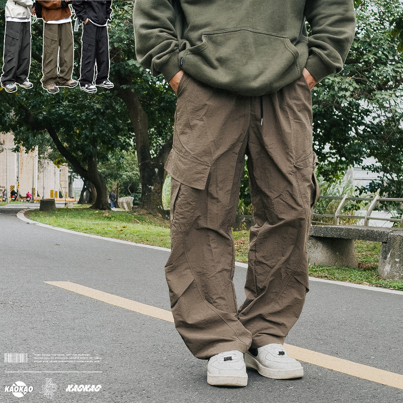 NATURE 美式 山系 衝鋒 褶皺 寬鬆 直筒褲