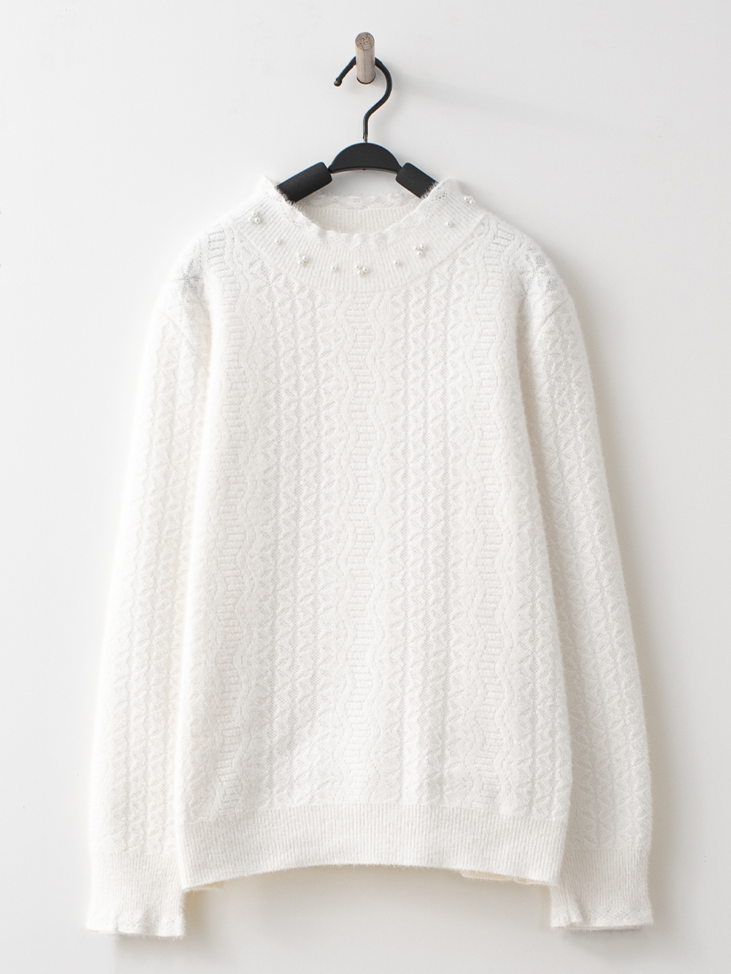 珍珠絨毛針織上衣格紋法蘭絨蛋糕長裙組合