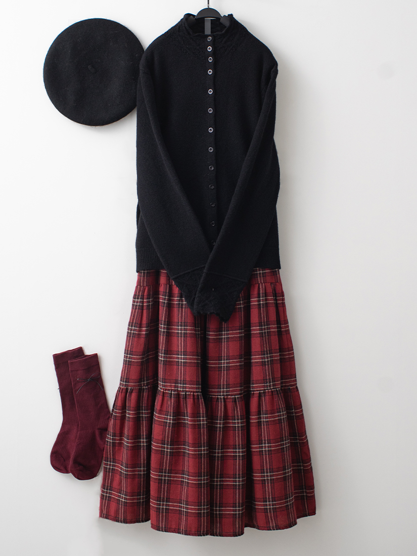 菱格針織外套格紋蛋糕長裙組合