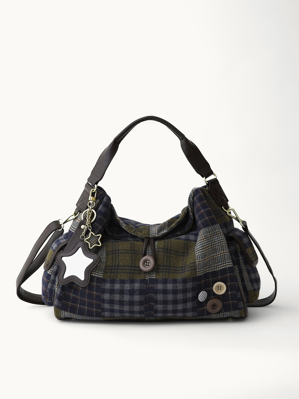 BAD BLUE Patchwork Buttons Pillow Bag