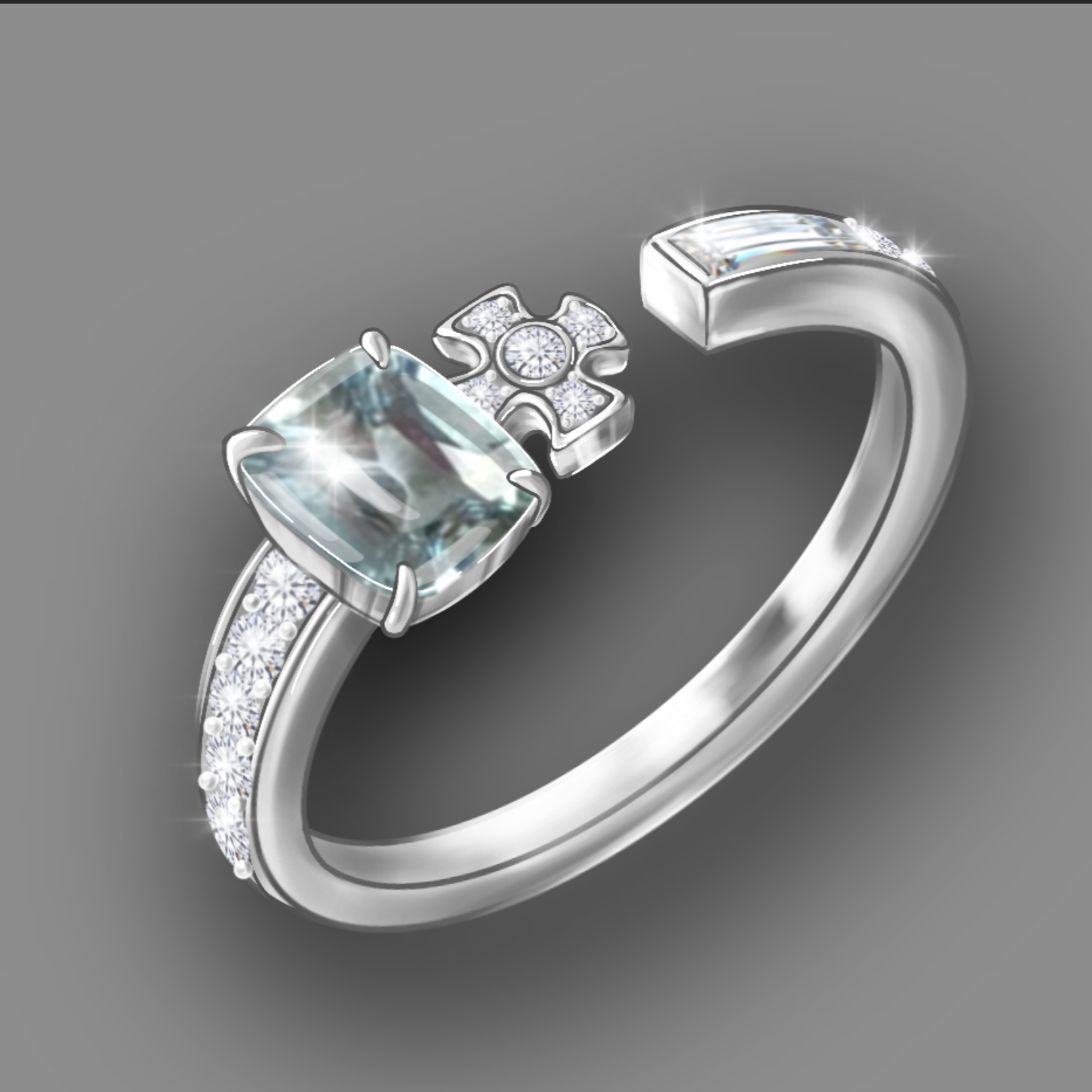 【訂製】海藍寶十字架PT950鉑金戒指